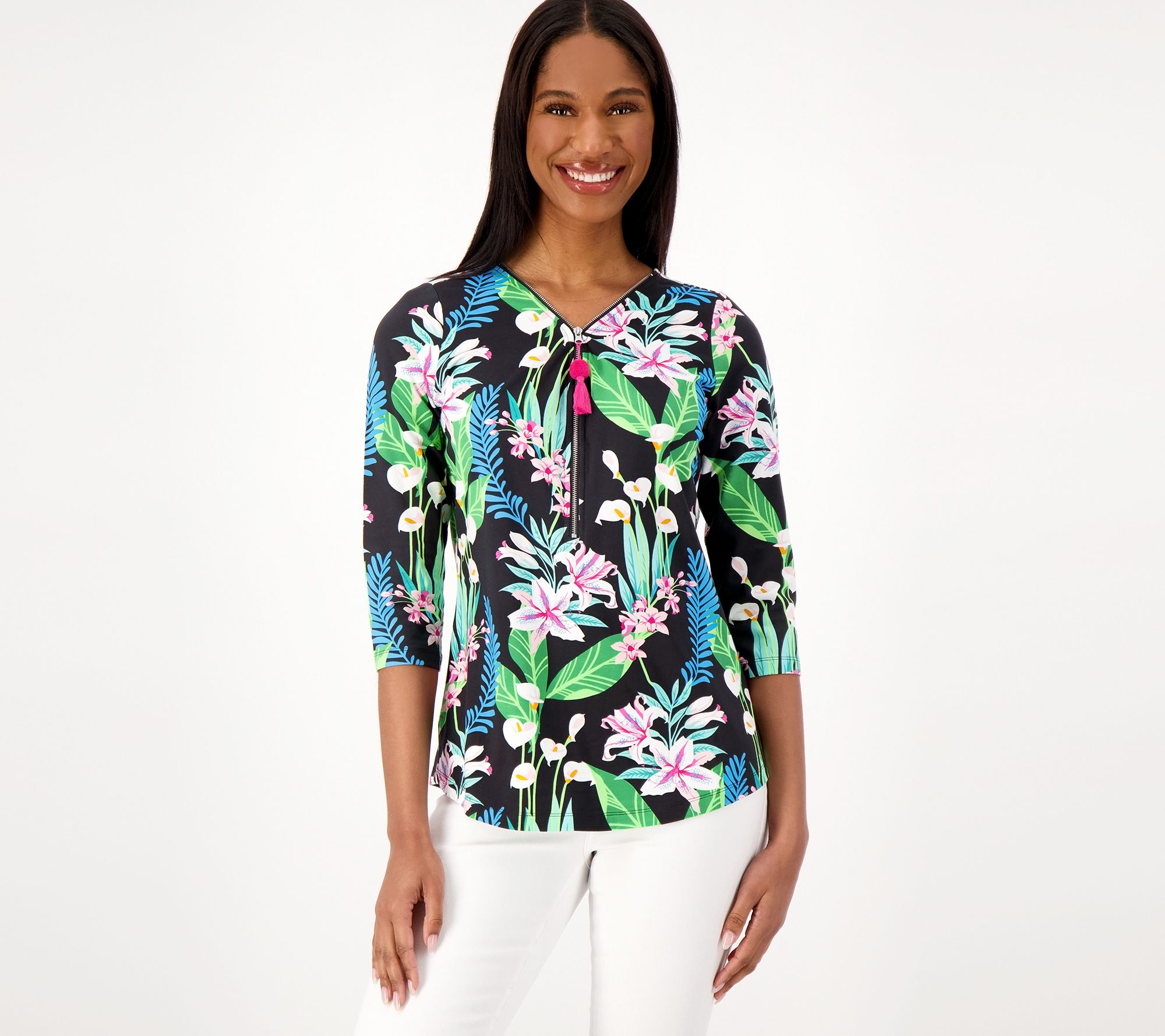Belle by Kim Gravel TripleLuxe Knit Hot Hibiscus Zip Detail