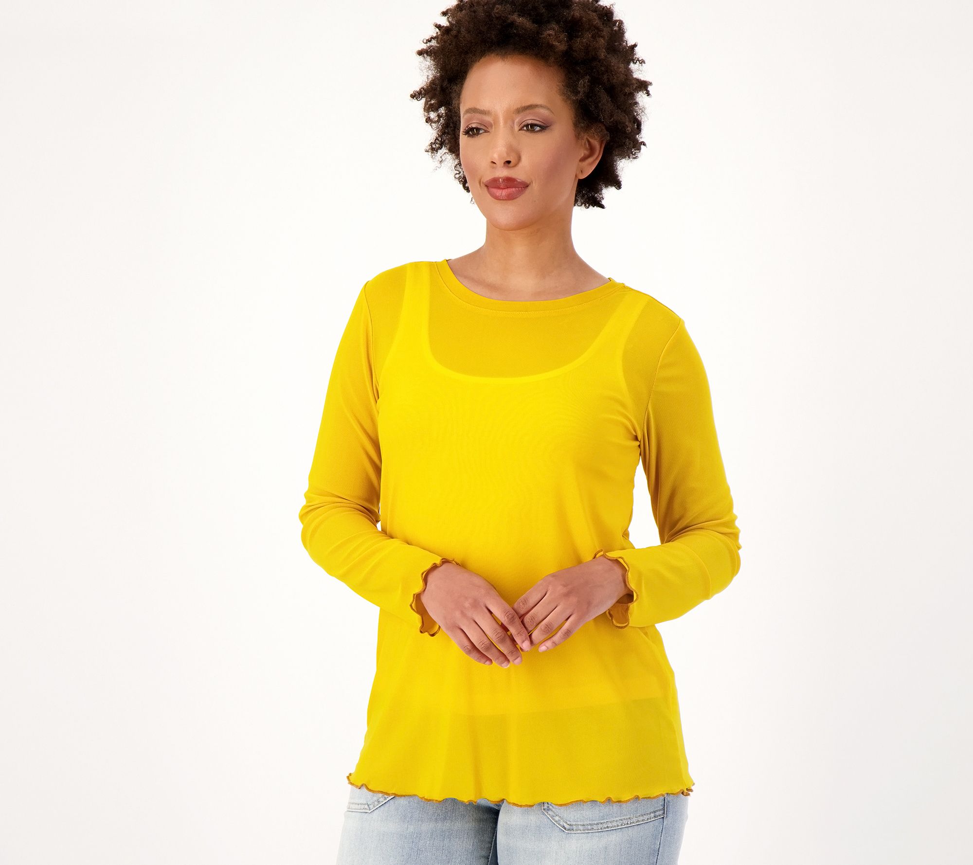 LOGO Layers by Lori Goldstein Mesh Crew Neck Top