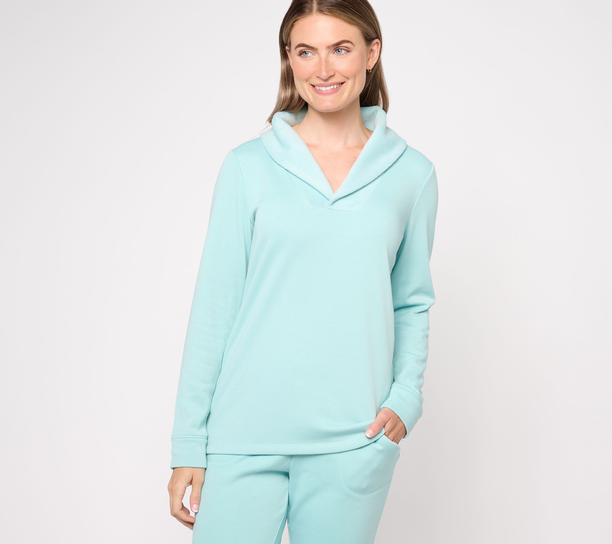 AnyBody Lounge Faux Fur Fleece Shawl Collar Top