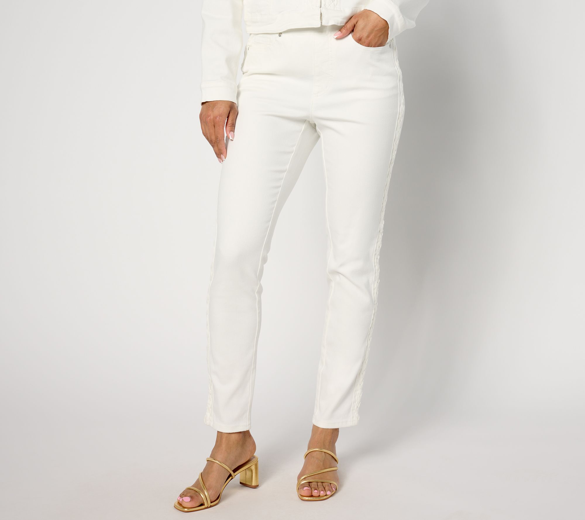 Isaac Mizrahi Live! Petite True Denim Slim Leg Jeans w/ Braid Detail