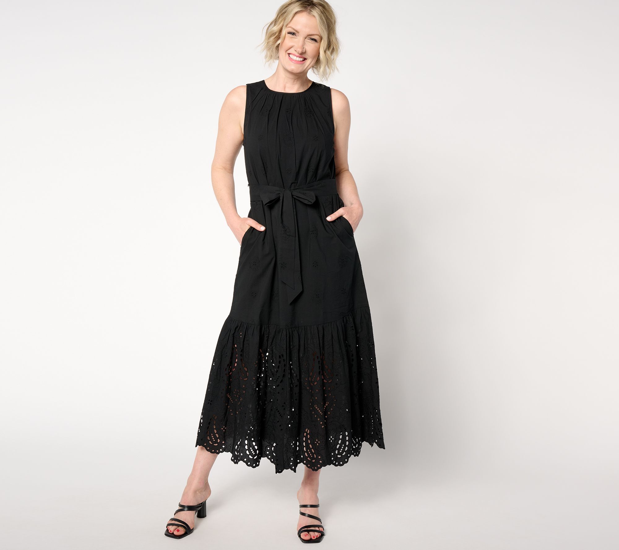 Destination 365 Regular Eyelet Sleeveless Maxi Dress with Self Belt