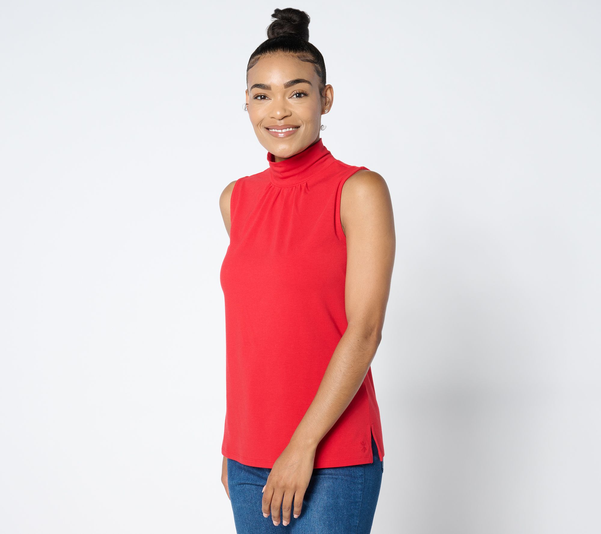 Isaac Mizrahi Live! Essentials Mock Neck Sleeveless Top w/ Shirring