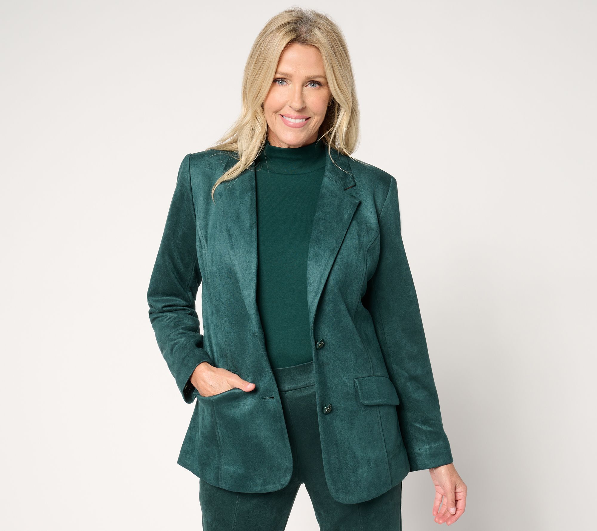 Isaac Mizrahi Live! Regular Estate Stretch Faux Suede Blazer w/Lining