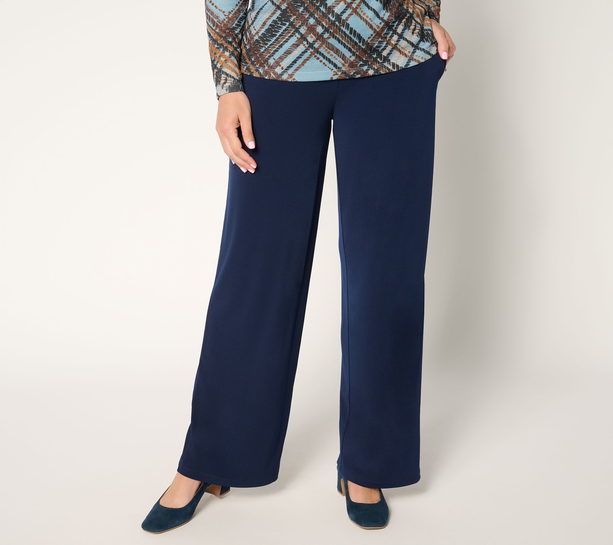 Susan Graver Regular Liquid Knit Wide-Leg Pants w/ Button Detail