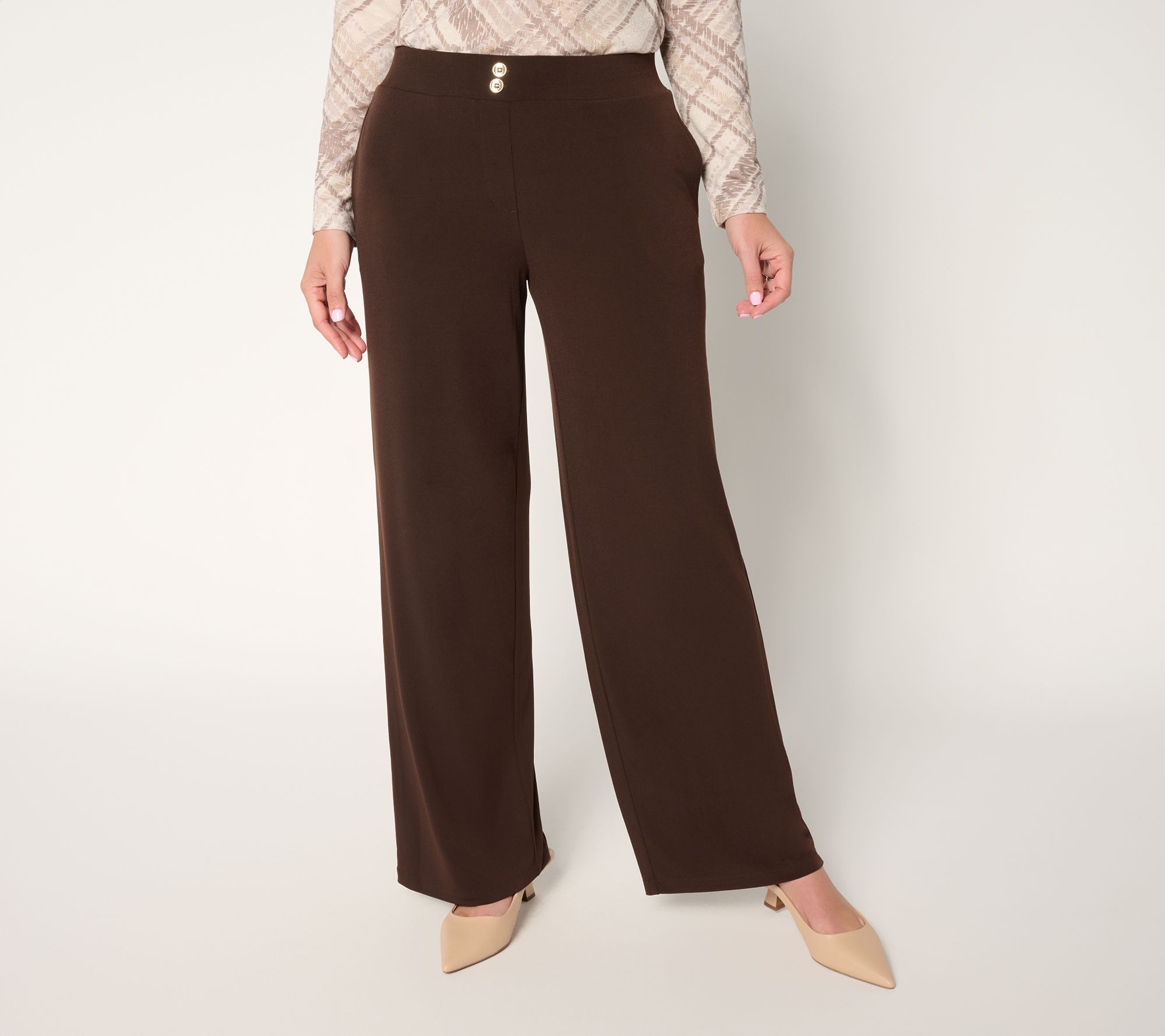 Susan Graver Regular Liquid Knit Wide-Leg Pants w/ Button Detail