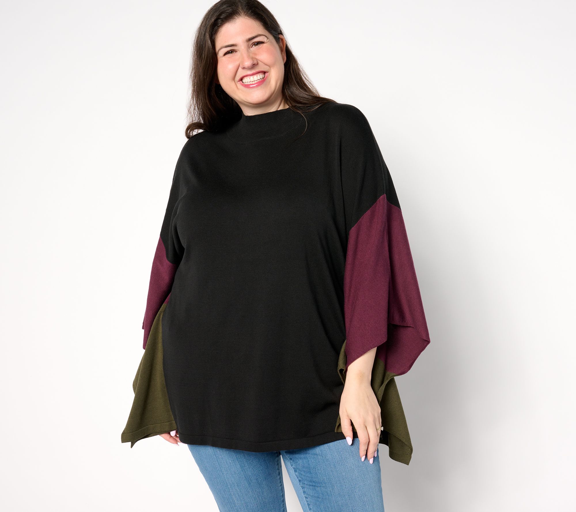 Belle by Kim Gravel Color Block Poncho Sweater