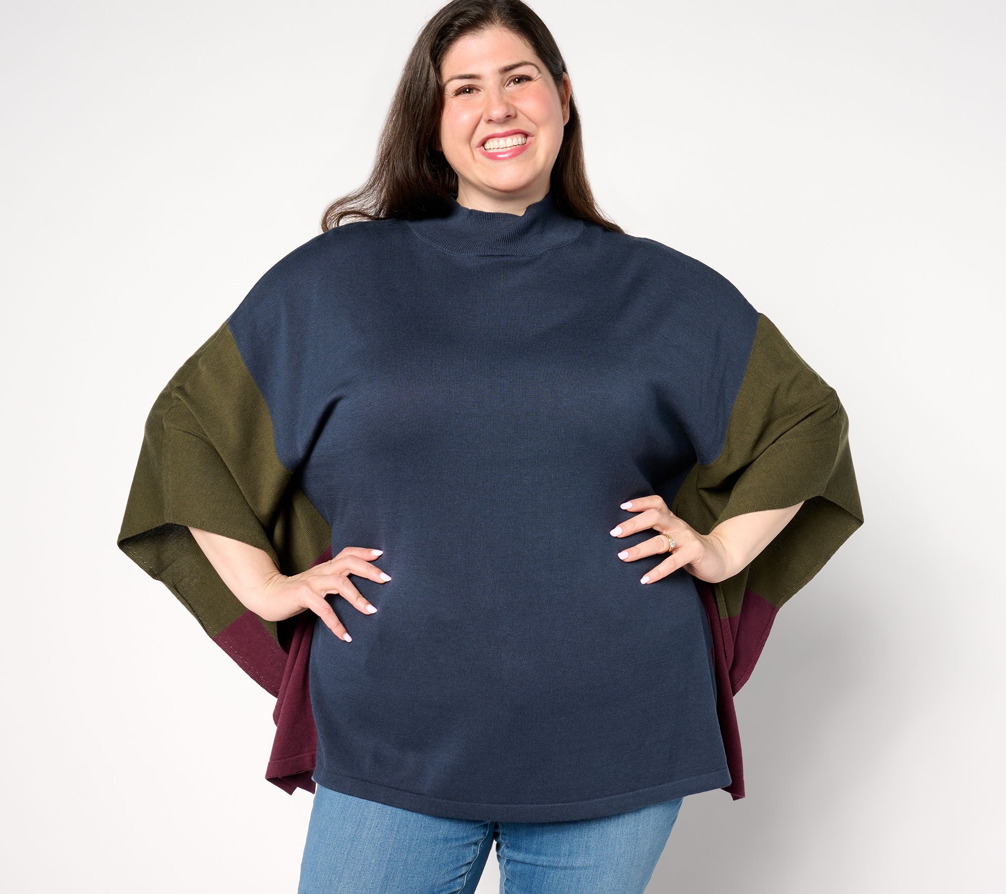 Belle by Kim Gravel Color Block Poncho Sweater