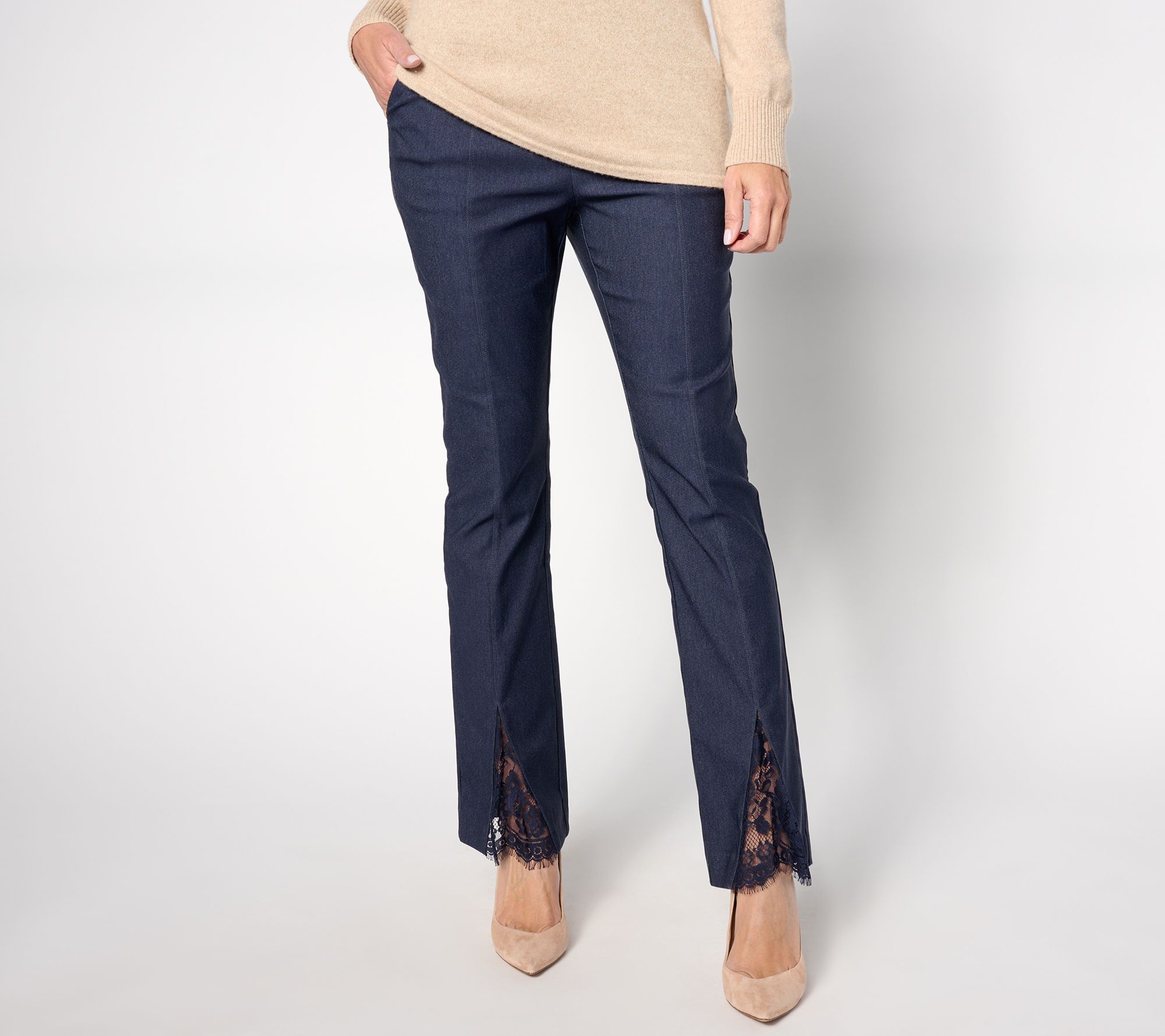 "As Is" Isaac Mizrahi Live! Petite Stretch Woven Baby Boot Cut Pants