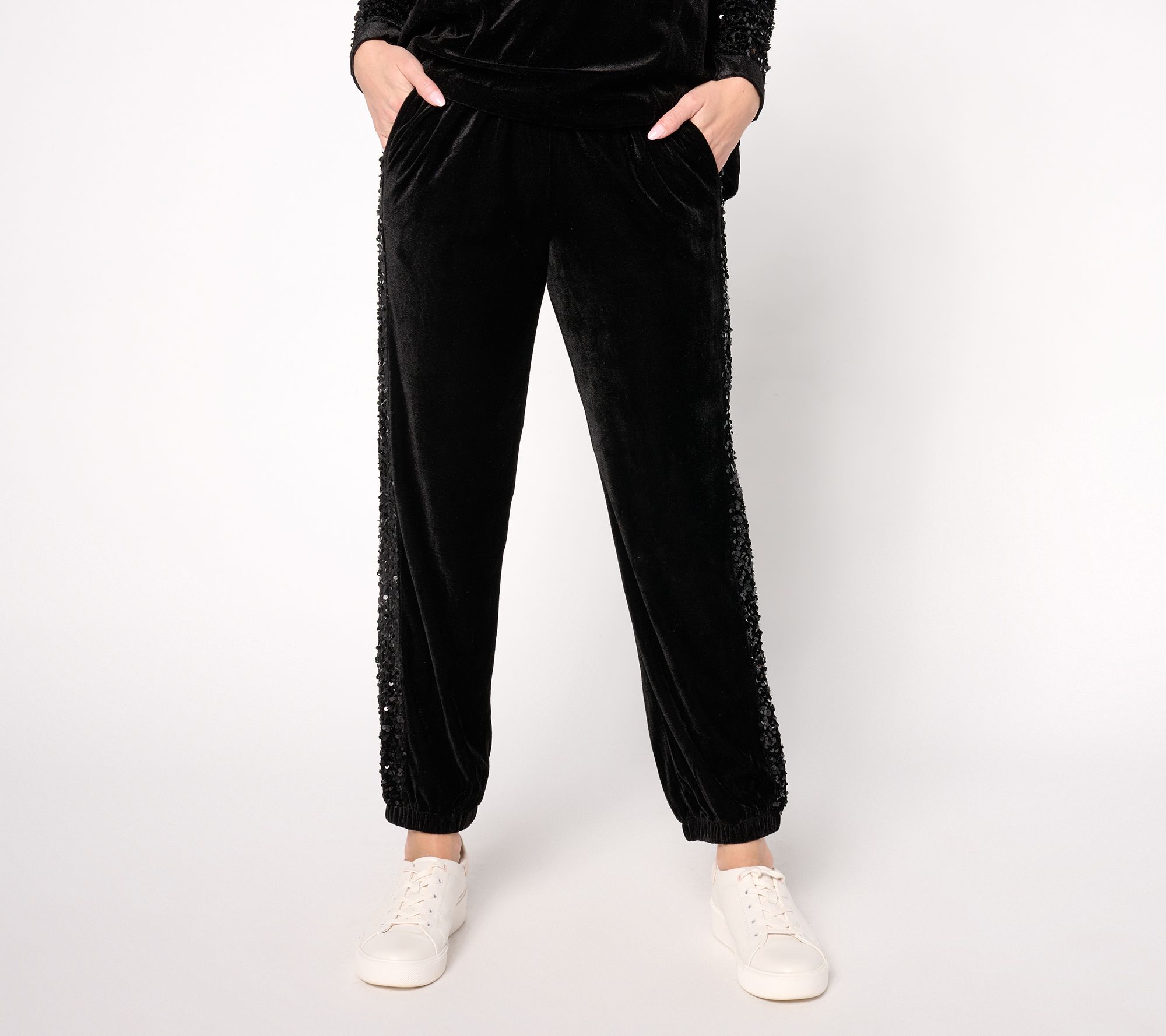 LOGO Lavish by Lori Goldstein Petite Velvet & Sequin Joggers