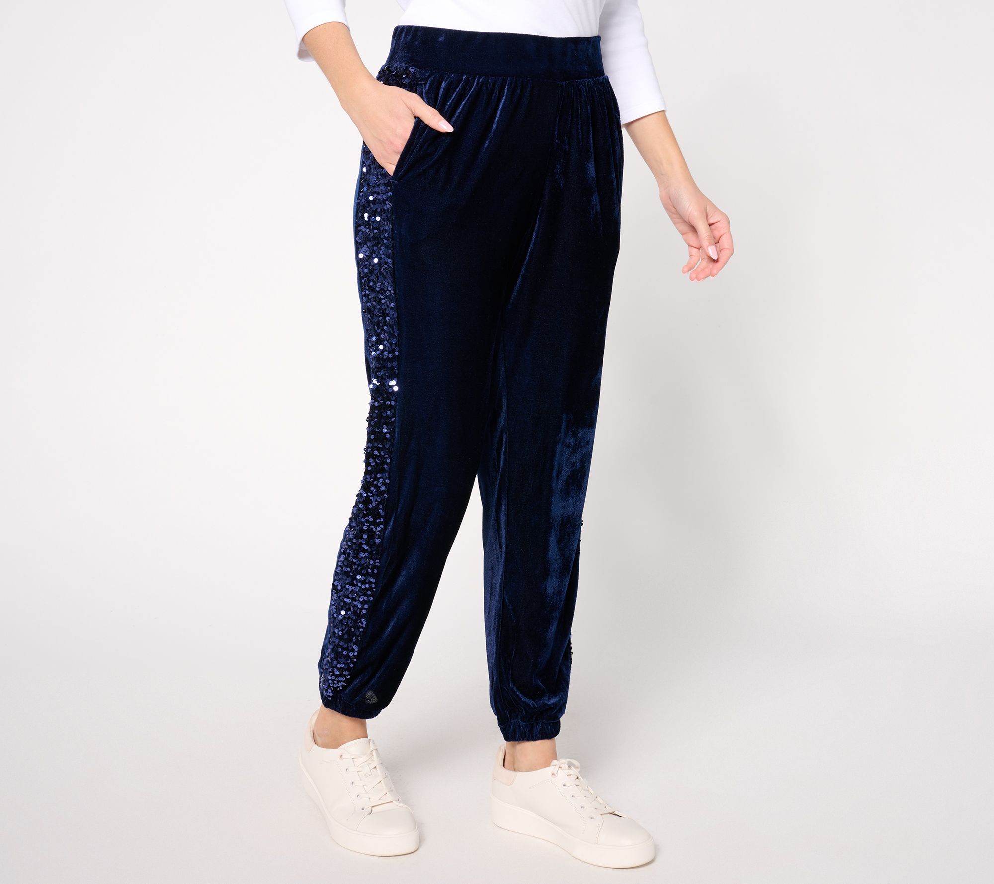 LOGO Lavish by Lori Goldstein Petite Velvet & Sequin Joggers