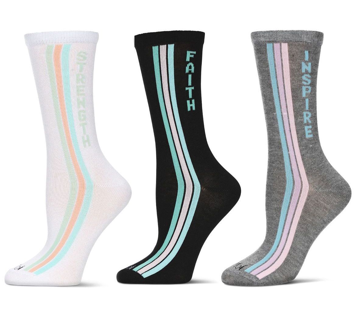 MeMoi Women's Set of 3 Striped Motivational Crew Socks