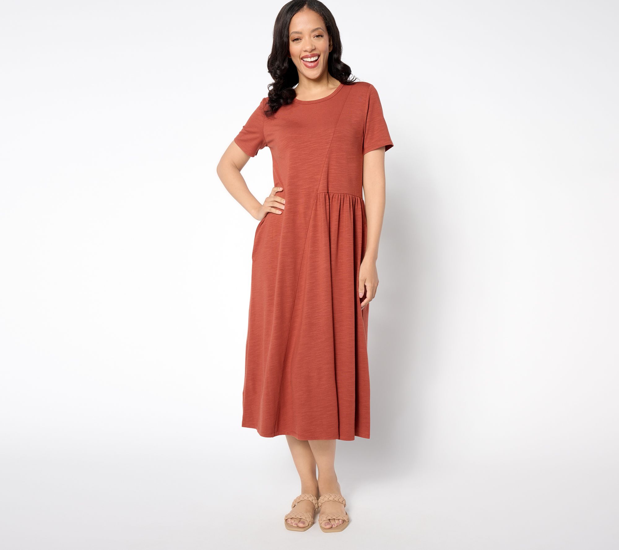 "As Is" Joan Rivers Petite Cotton Modal Midi Dress with Pockets