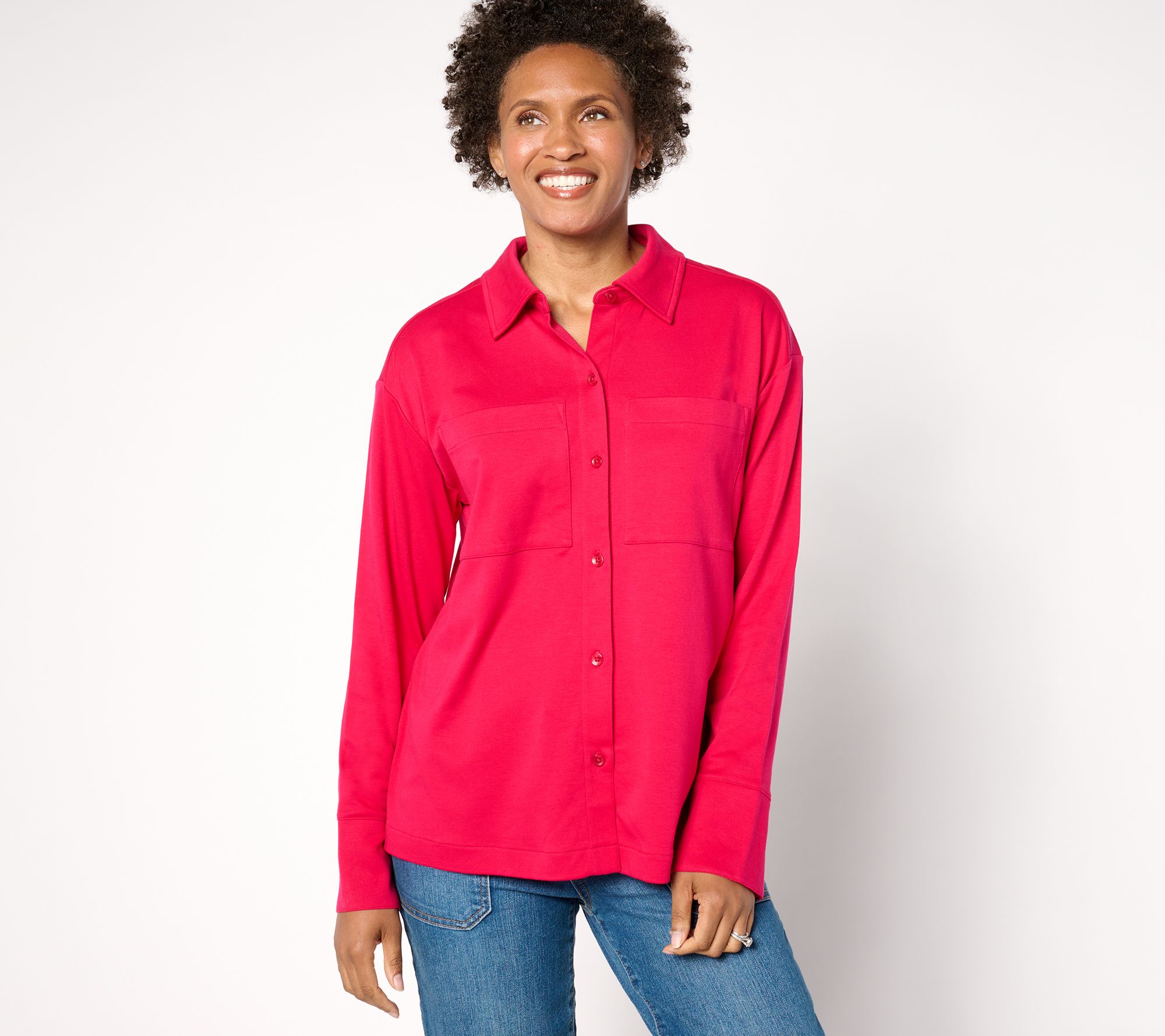 "As Is" Isaac Mizrahi Live! Essentials Pima Cotton Button Front Shirt