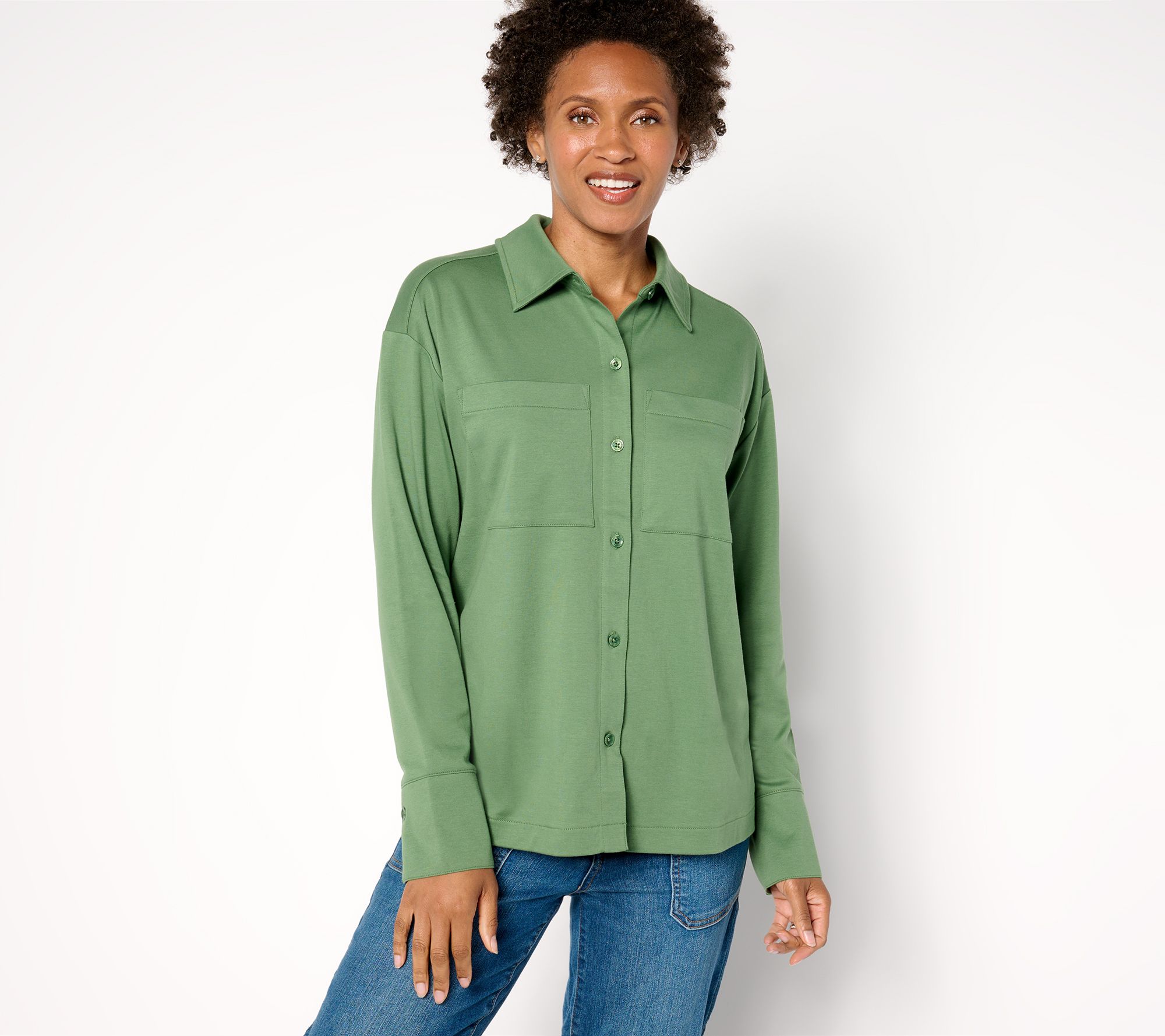 "As Is" Isaac Mizrahi Live! Essentials Pima Cotton Button Front Shirt
