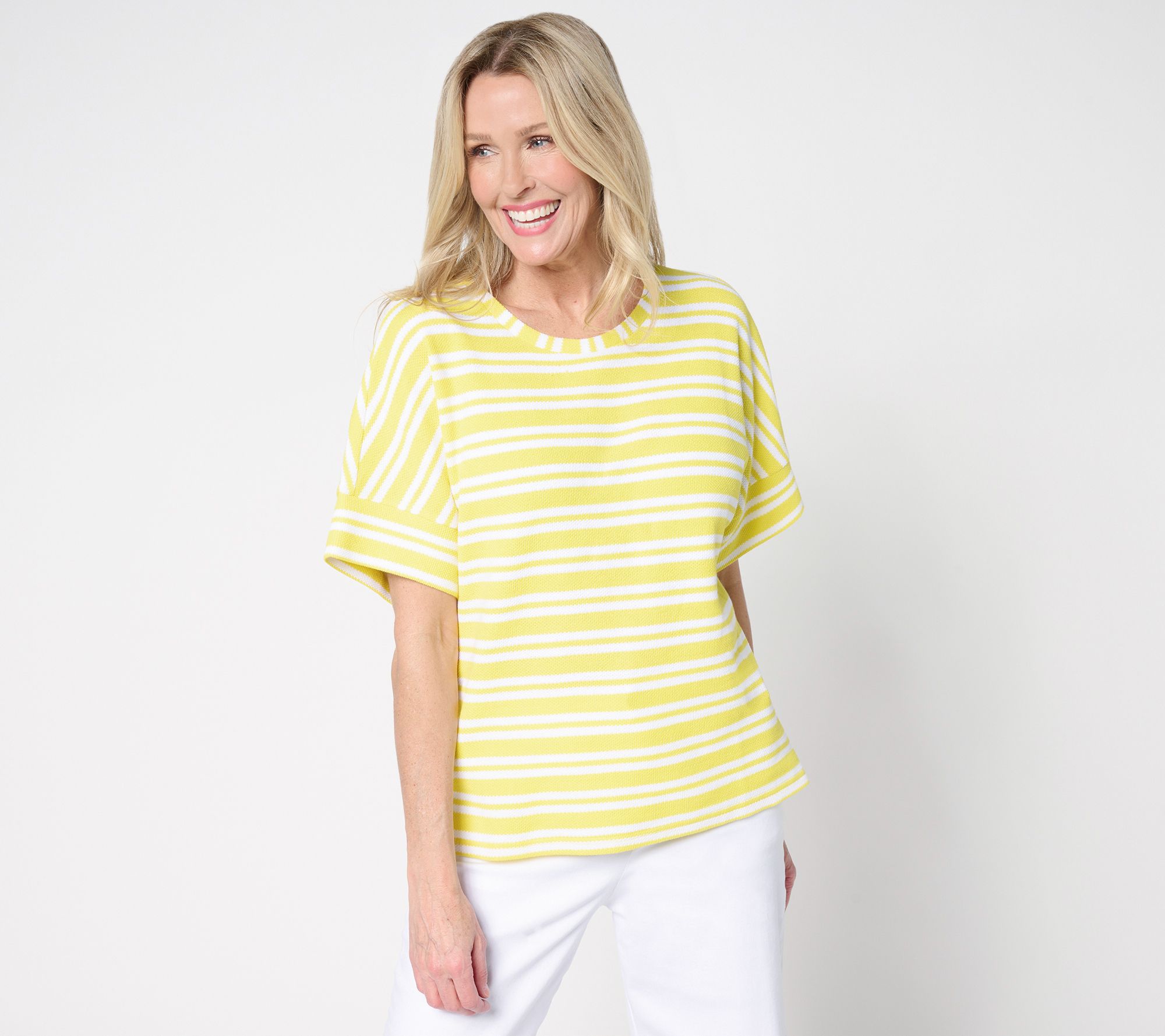 Women with Control Regular Stripe Textured Knit Tee