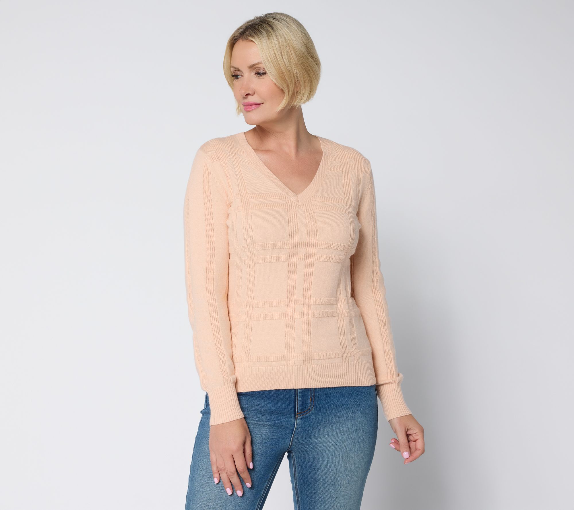 Isaac Mizrahi Live! Plaid Rib V-Neck Pullover Sweater