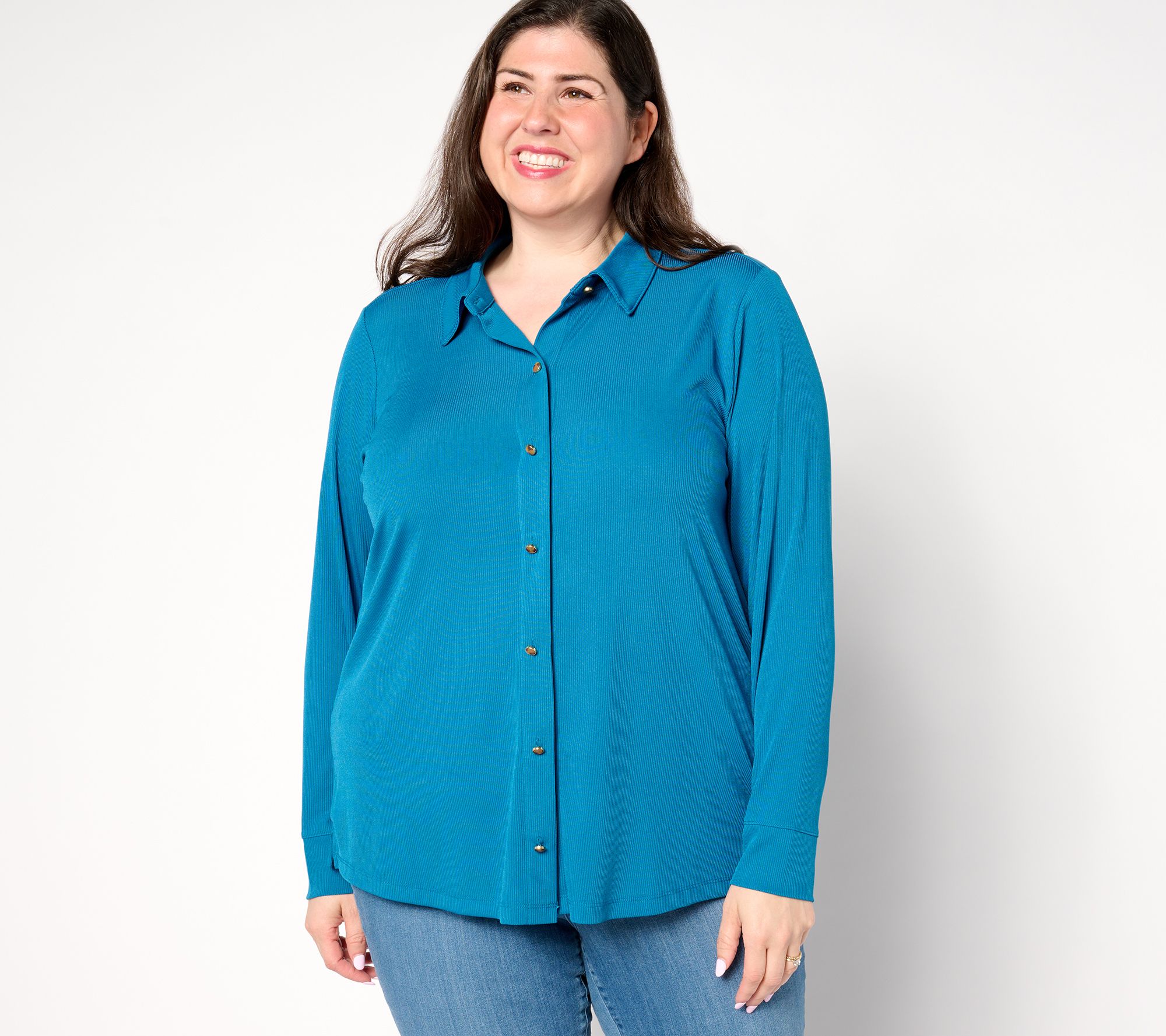 "As Is" Denim & Co. Adaptive Rib Knit Button Front Blouse