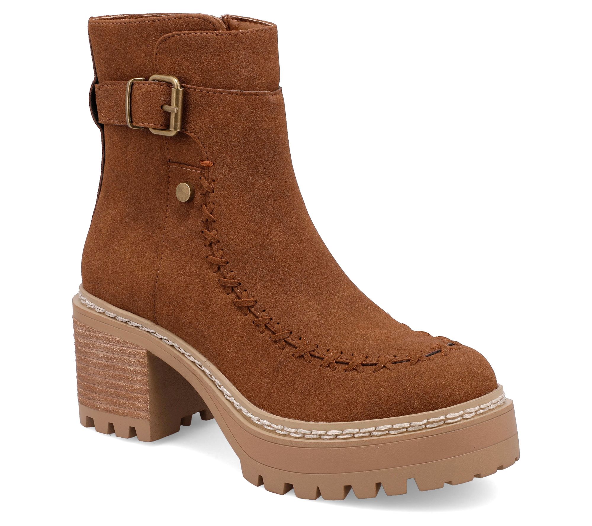 MIA Shoes Whipstitch Platform Buckle Boots Toula QVC