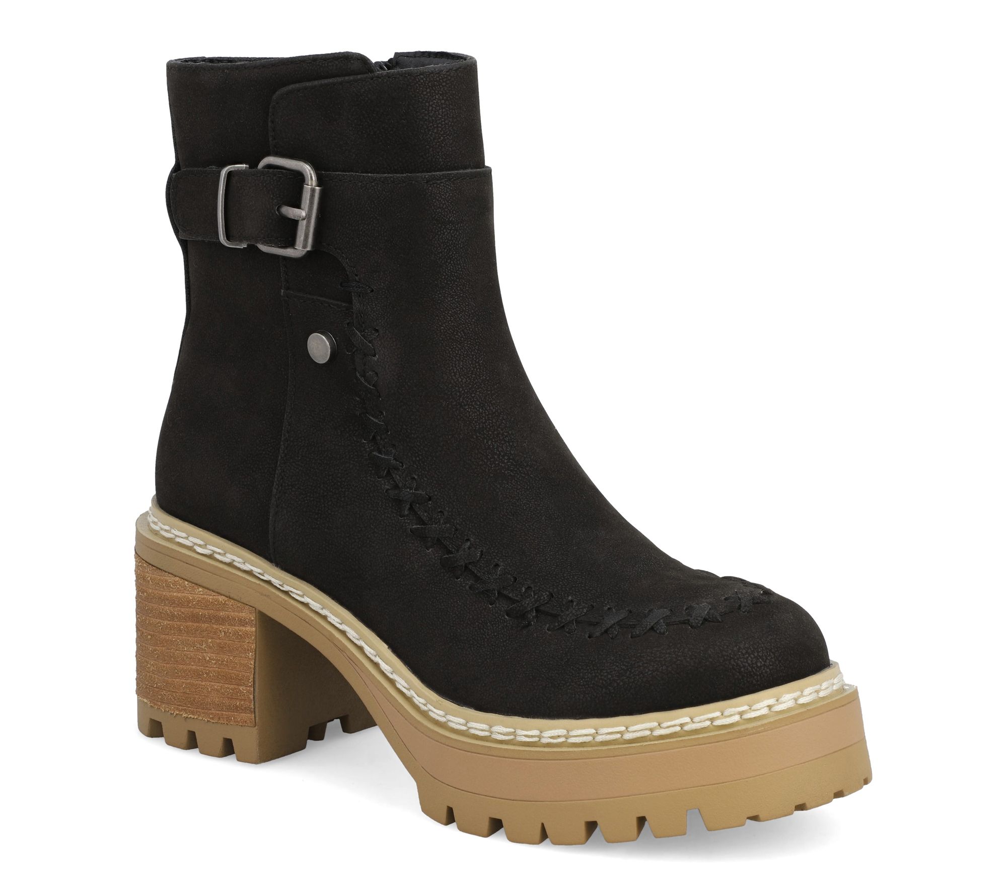 MIA Shoes Whipstitch Platform Buckle Boots - To ula