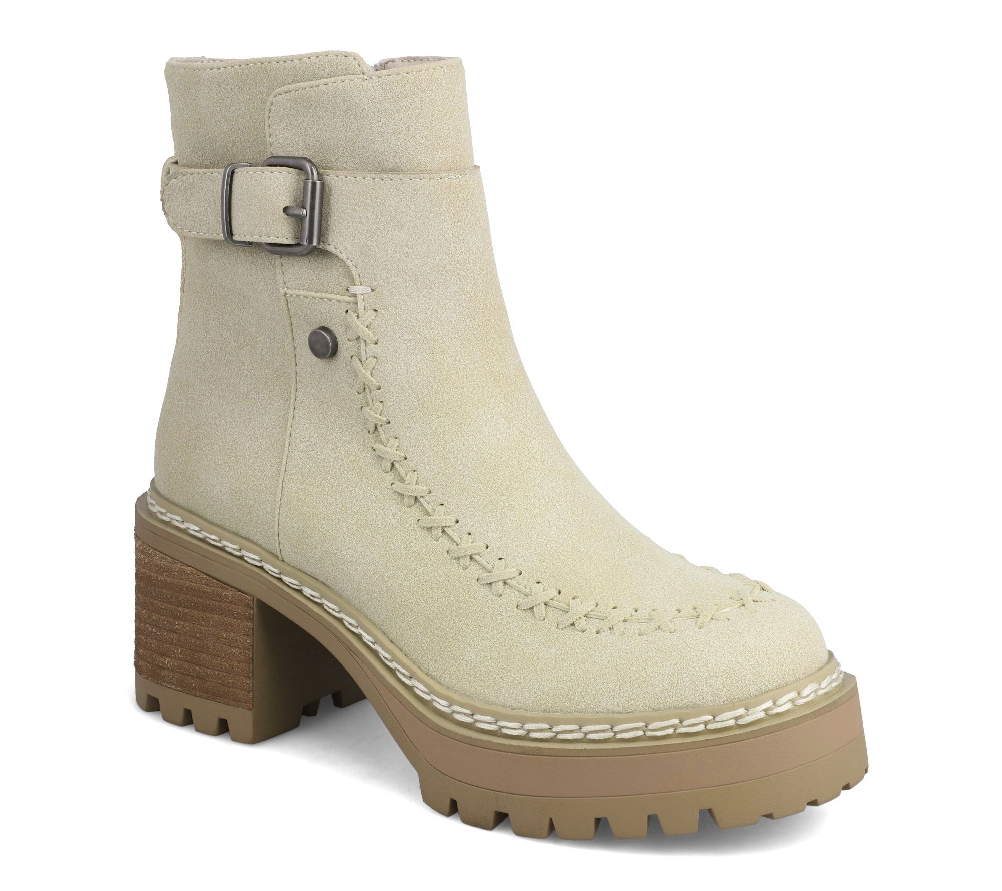 MIA Shoes Whipstitch Platform Buckle Boots - To ula