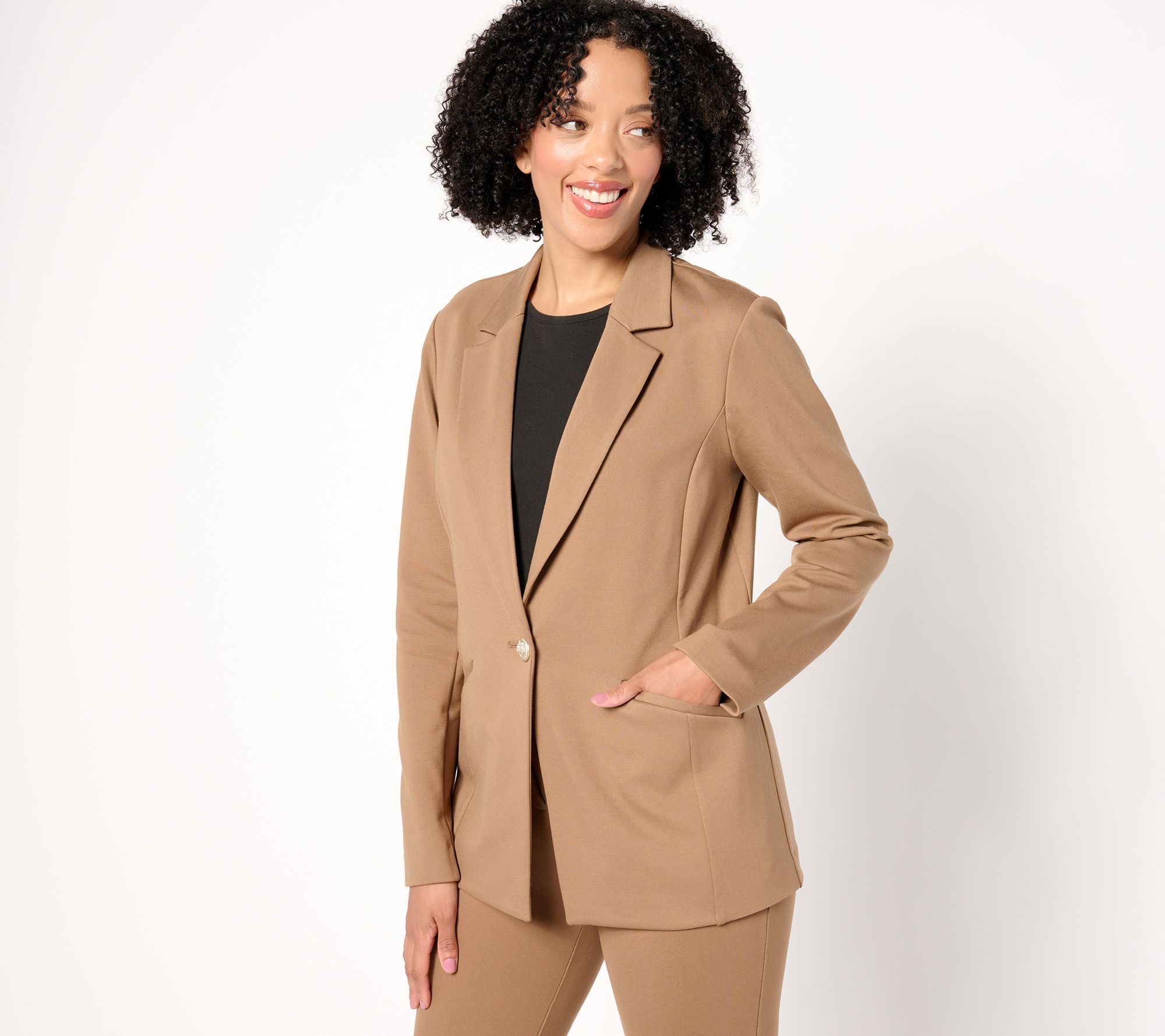 "As Is" Tailored by Susan Graver Petite Smart Ponte Blazer
