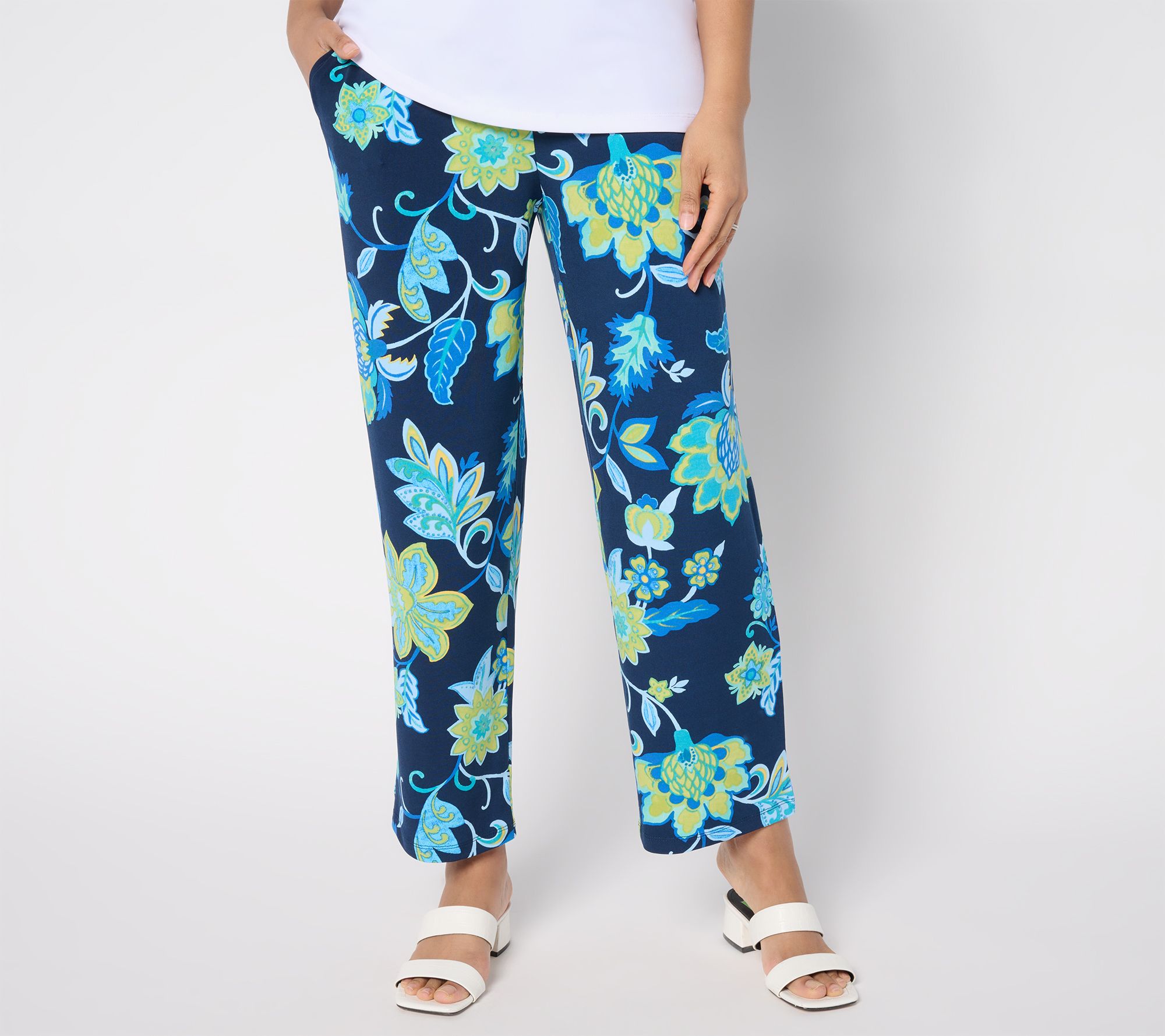 Susan Graver Petite Printed Liquid Knit Straight-Leg Ankle Pants