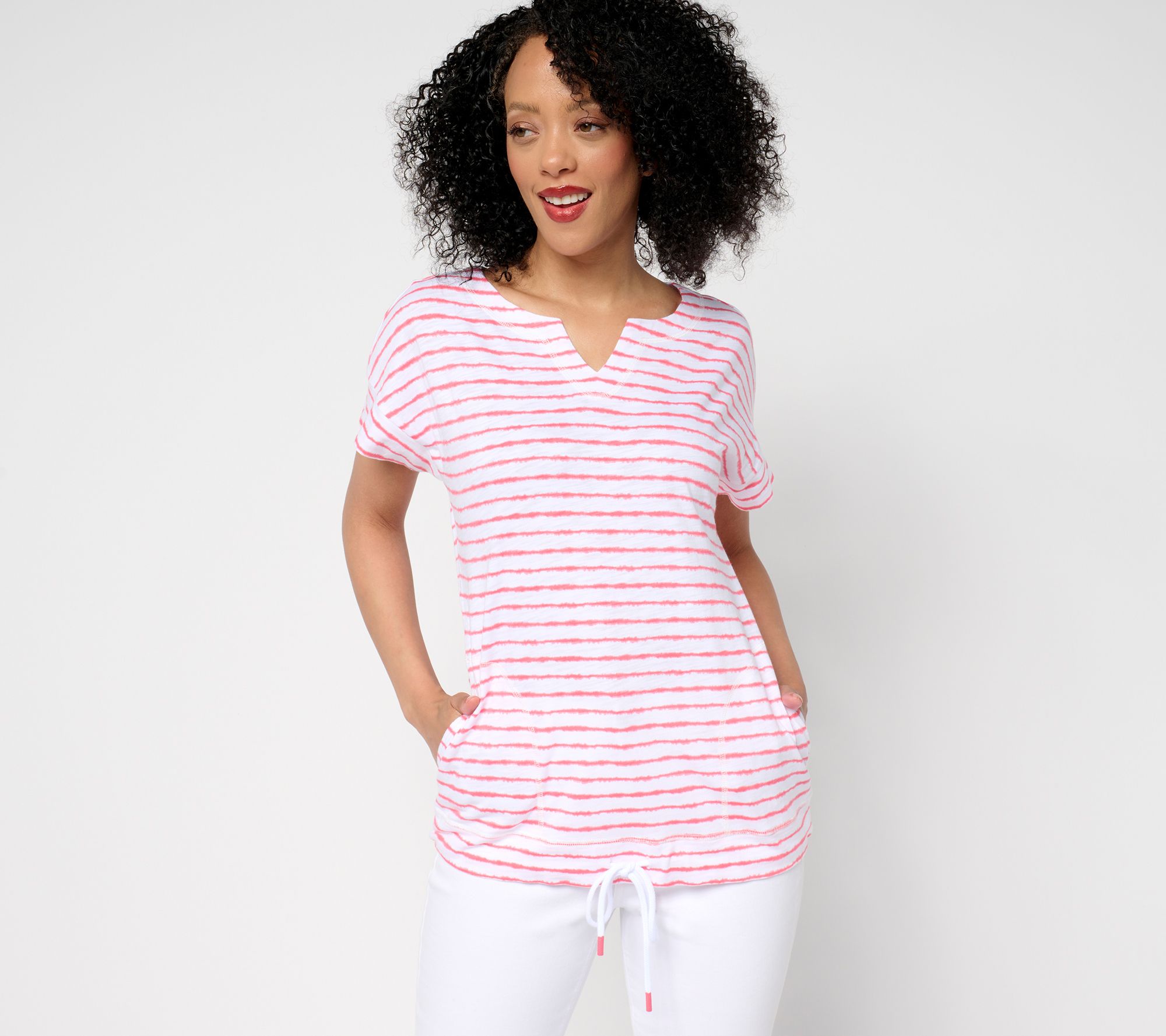 Belle by Kim Gravel Cape Cod Stripe Slub Knit Drawstring Top