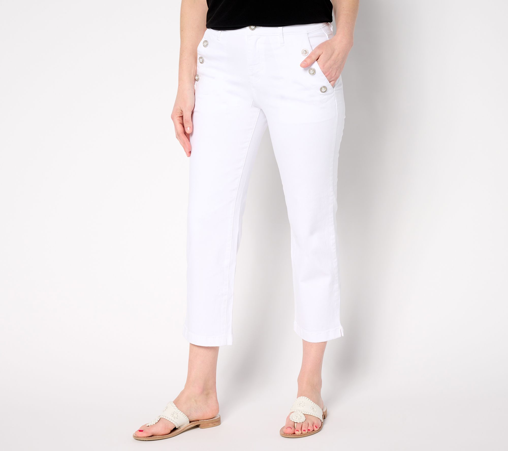 nicole by Nicole Miller Petite Stretch Novelty Button Cropped Jean