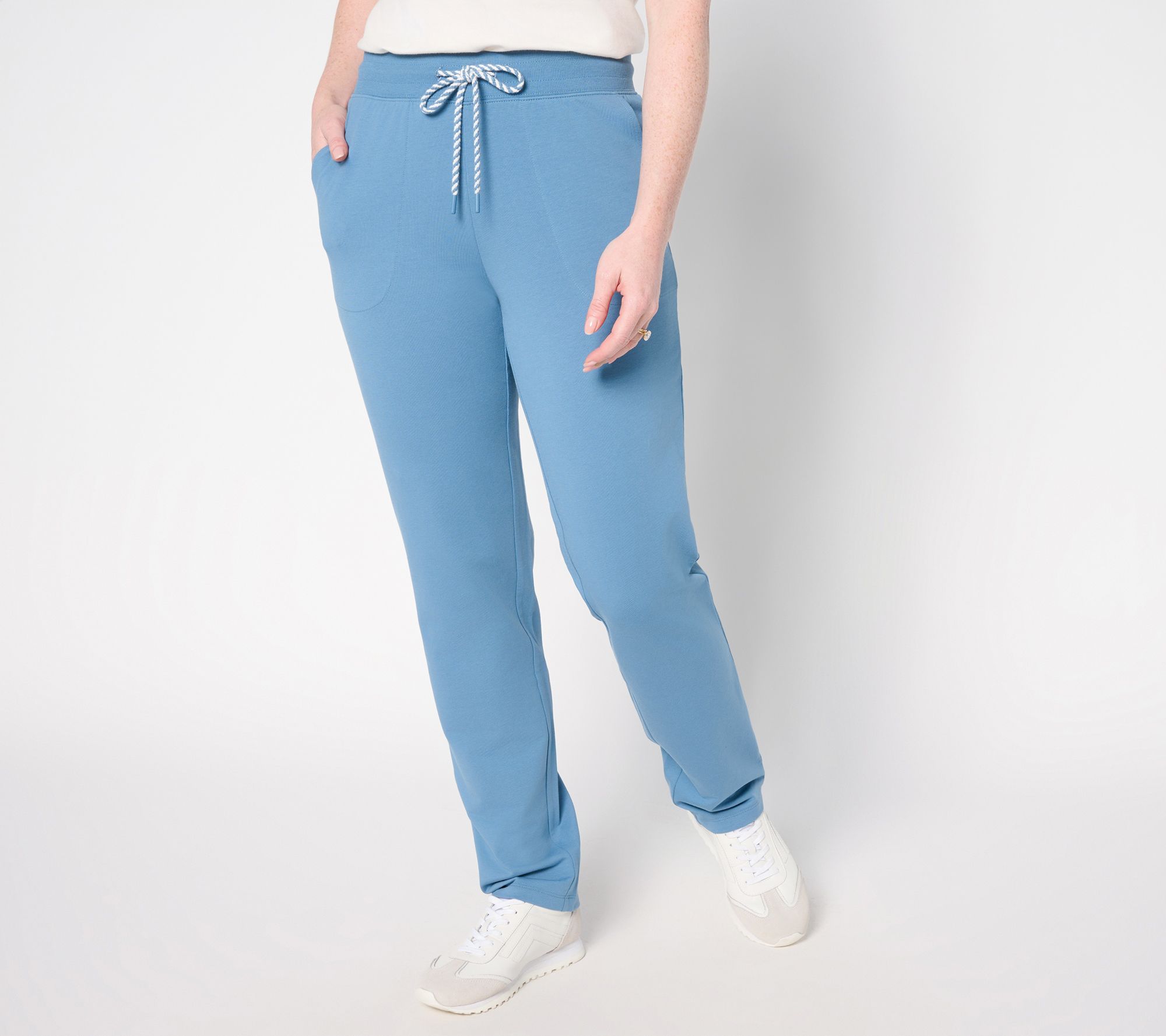 Denim & Co. Active Petite French Terry Straight Leg Pant
