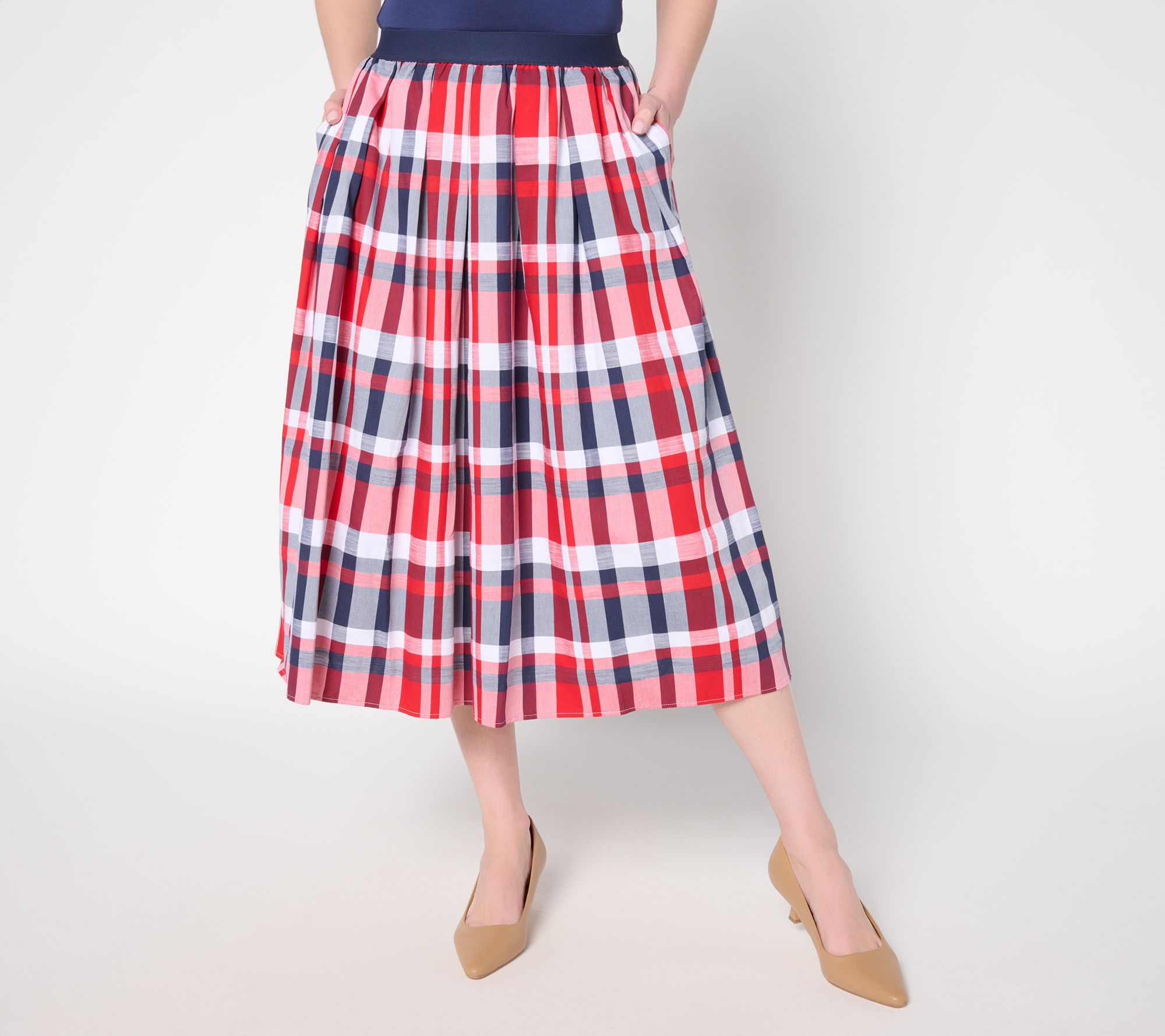 Joan Rivers Regular Madras Plaid Midi Skirt