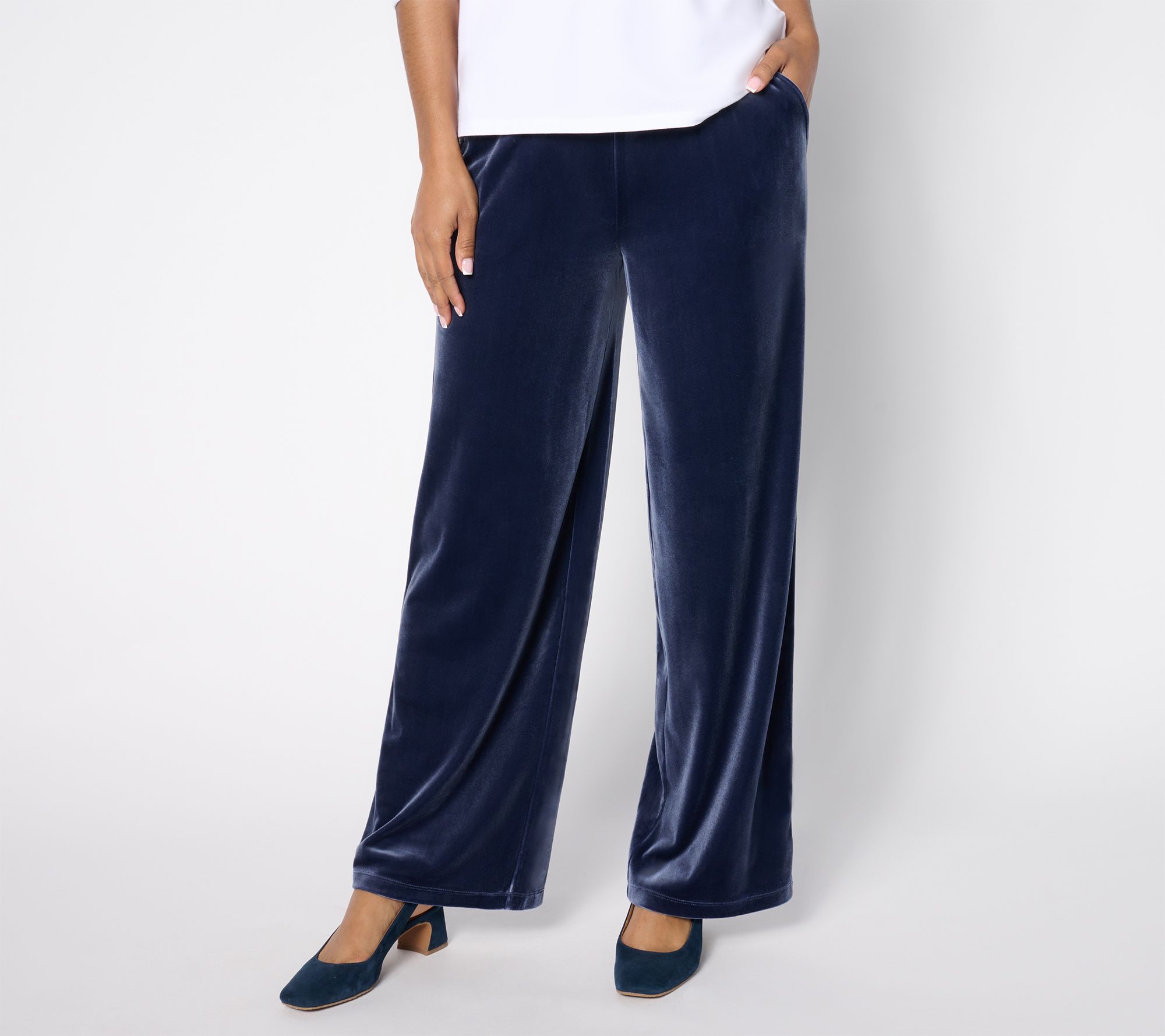 "As Is" Denim & Co Petite Knit Velvet Full Length Wide Leg Pant