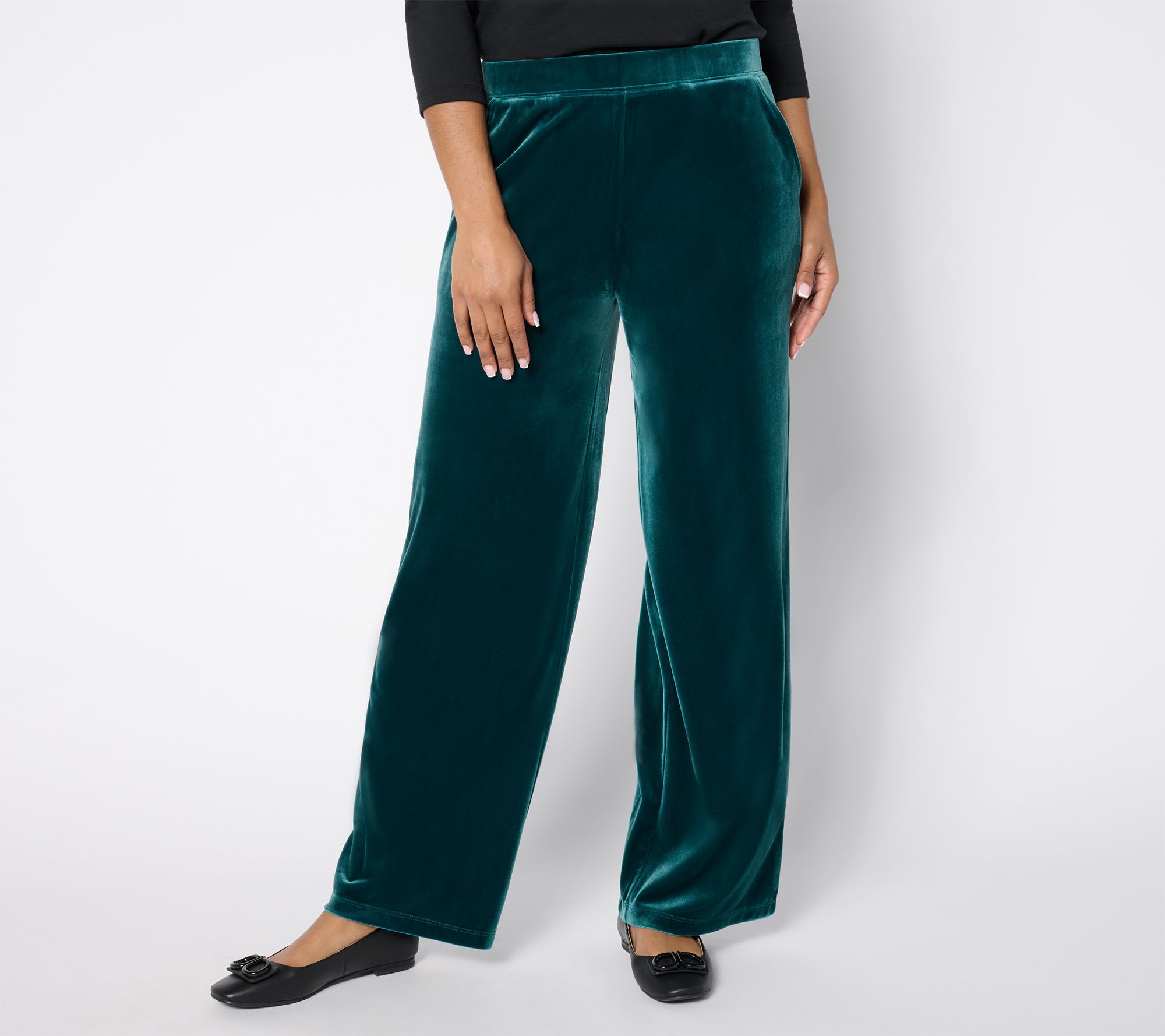 "As Is" Denim & Co Petite Knit Velvet Full Length Wide Leg Pant