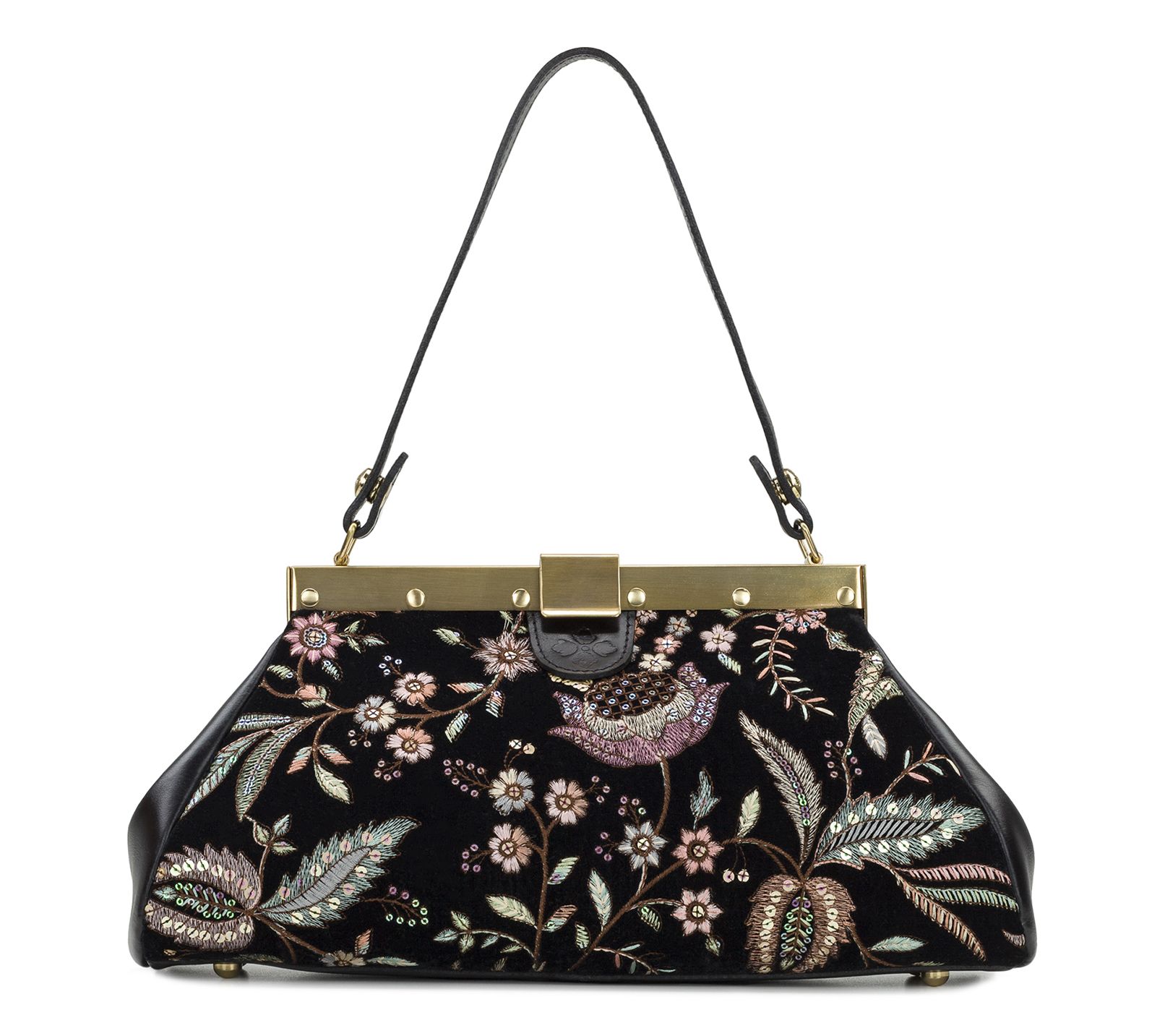 Patricia Nash Ferrara Velvet Jacquard & LeatherFrame Satchel