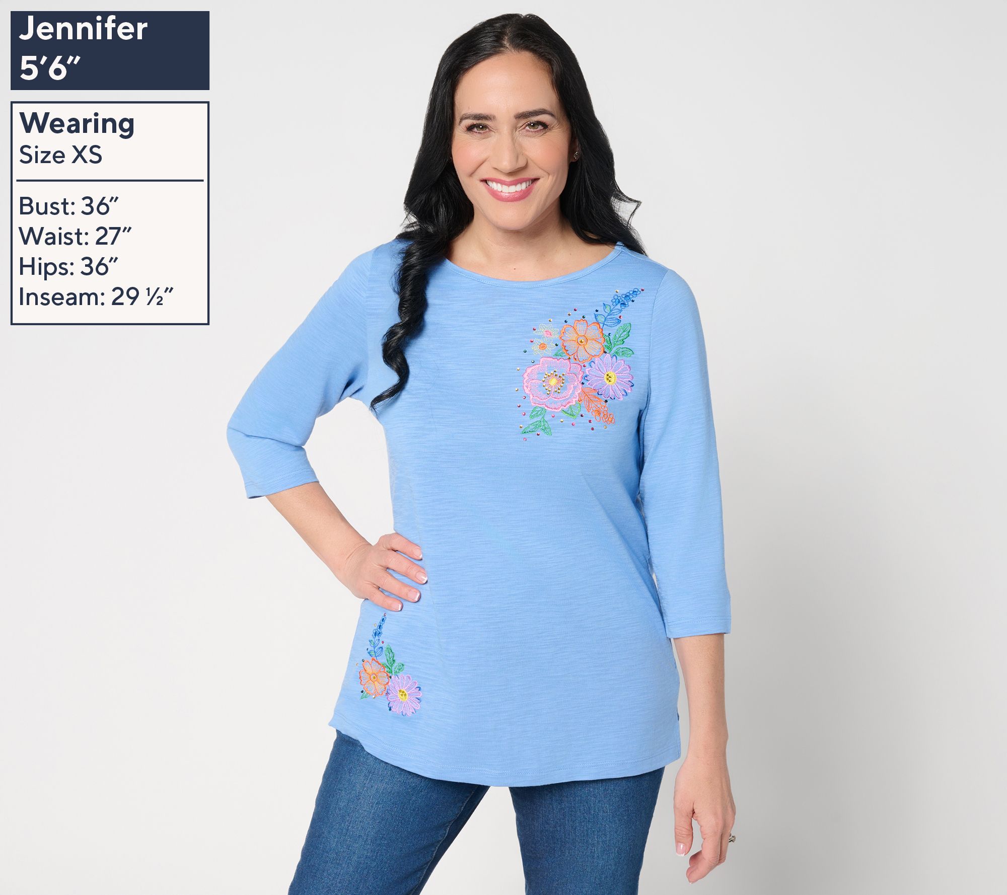 Quacker Factory Fresh Cut Bouquet Bateau 3/4 Sleeve Top