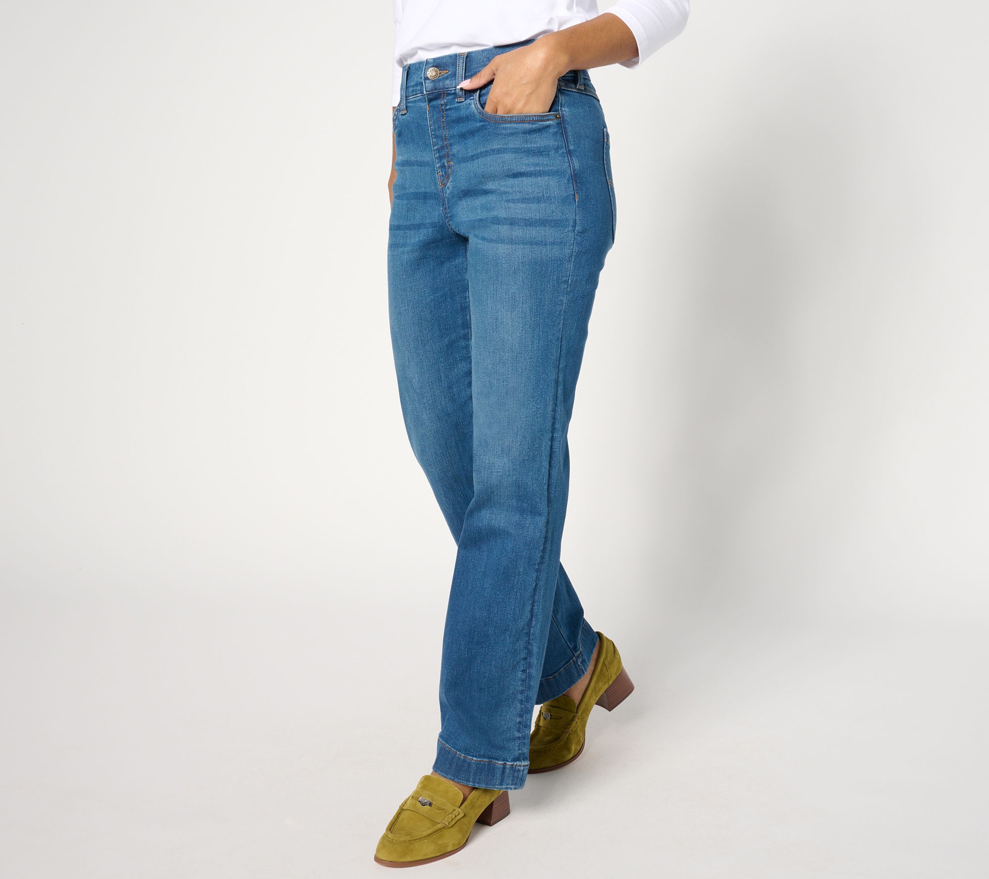"As Is" Denim & Co. Regular Indigo Cozy Touch Relaxed Straight Jean