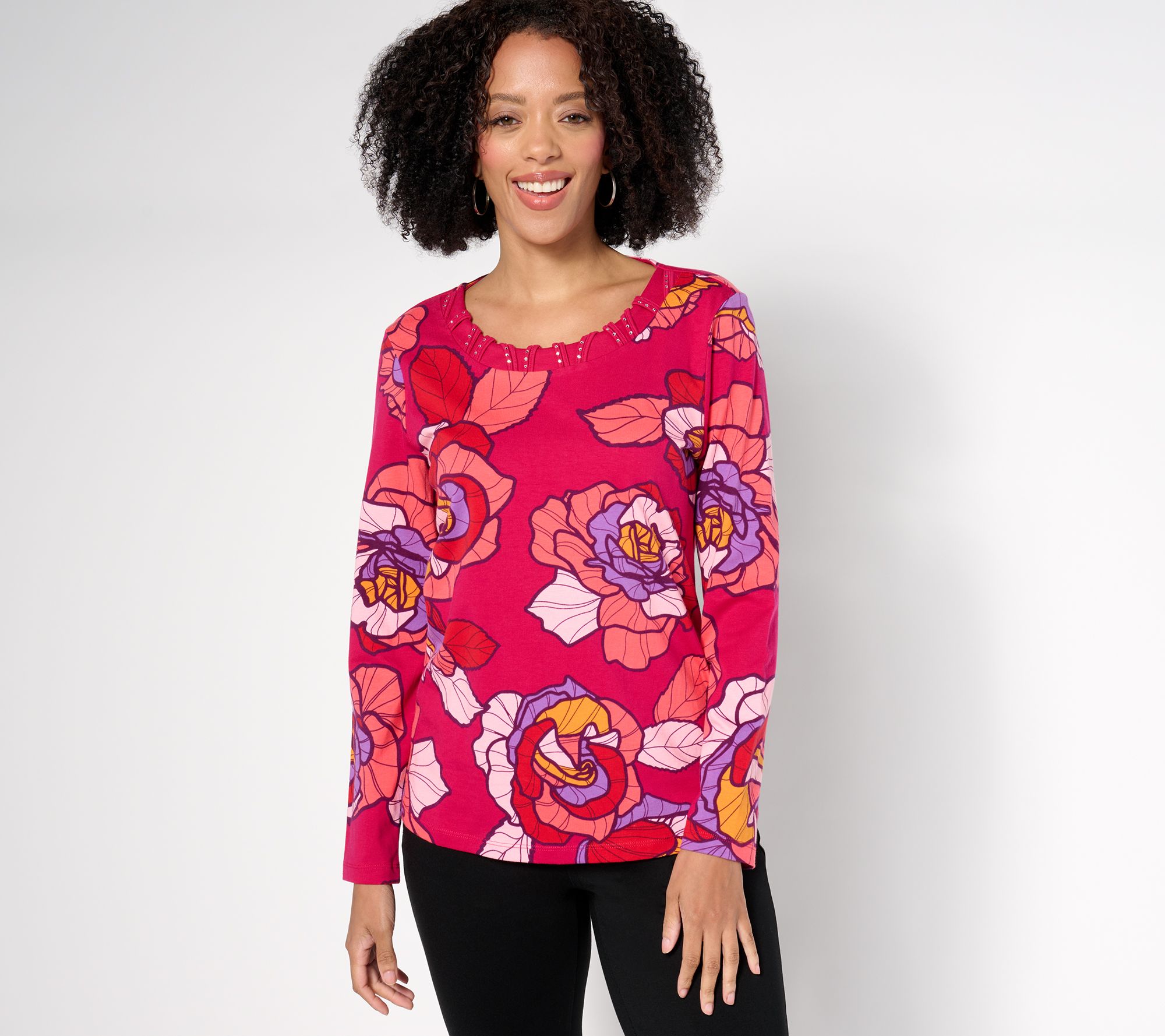 "As Is" Sport Savvy Printed Knit Top with Studded Neckline