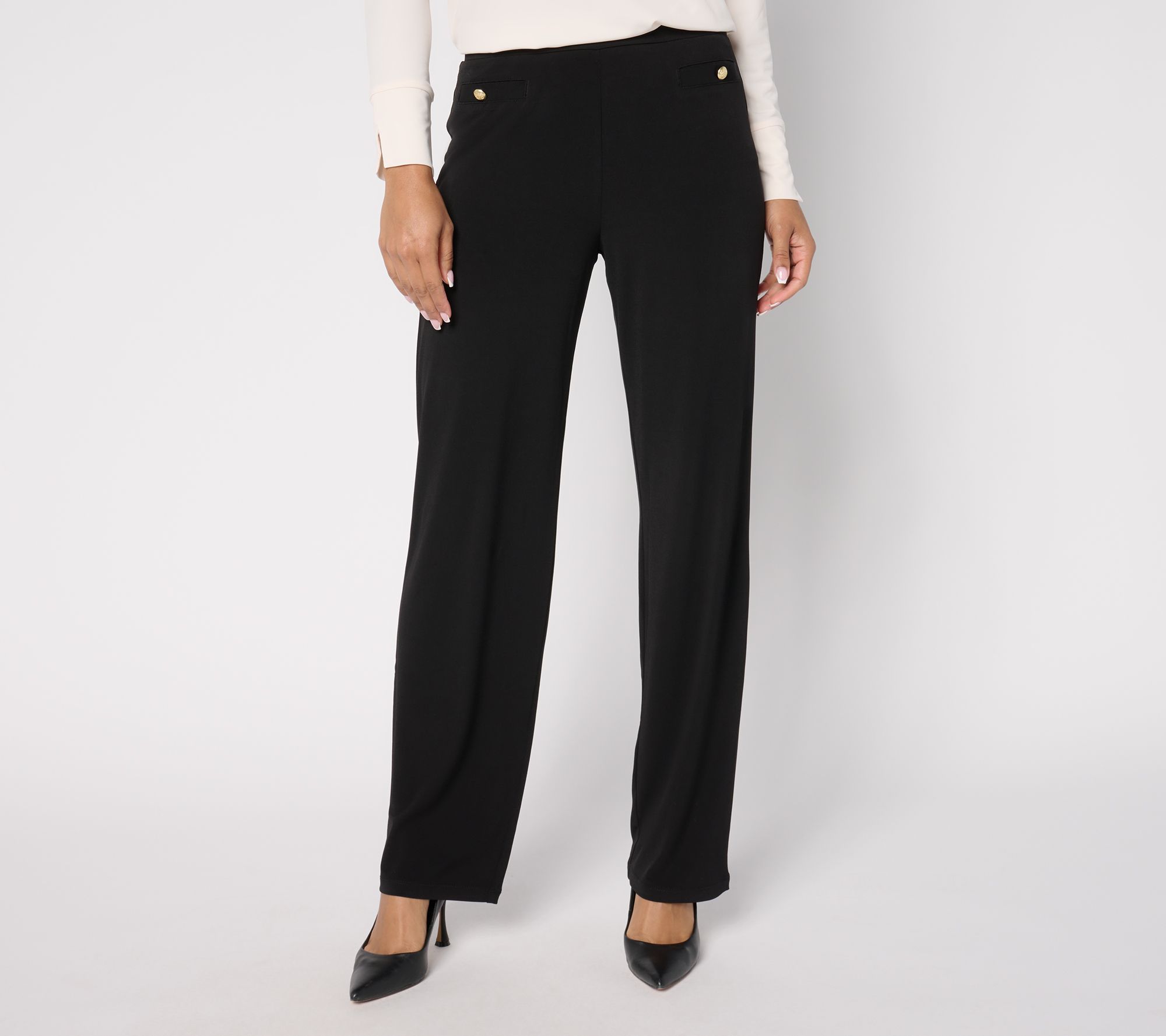 "As Is" Susan Graver Regular Liquid Knit Straight Leg Pants w/ Button