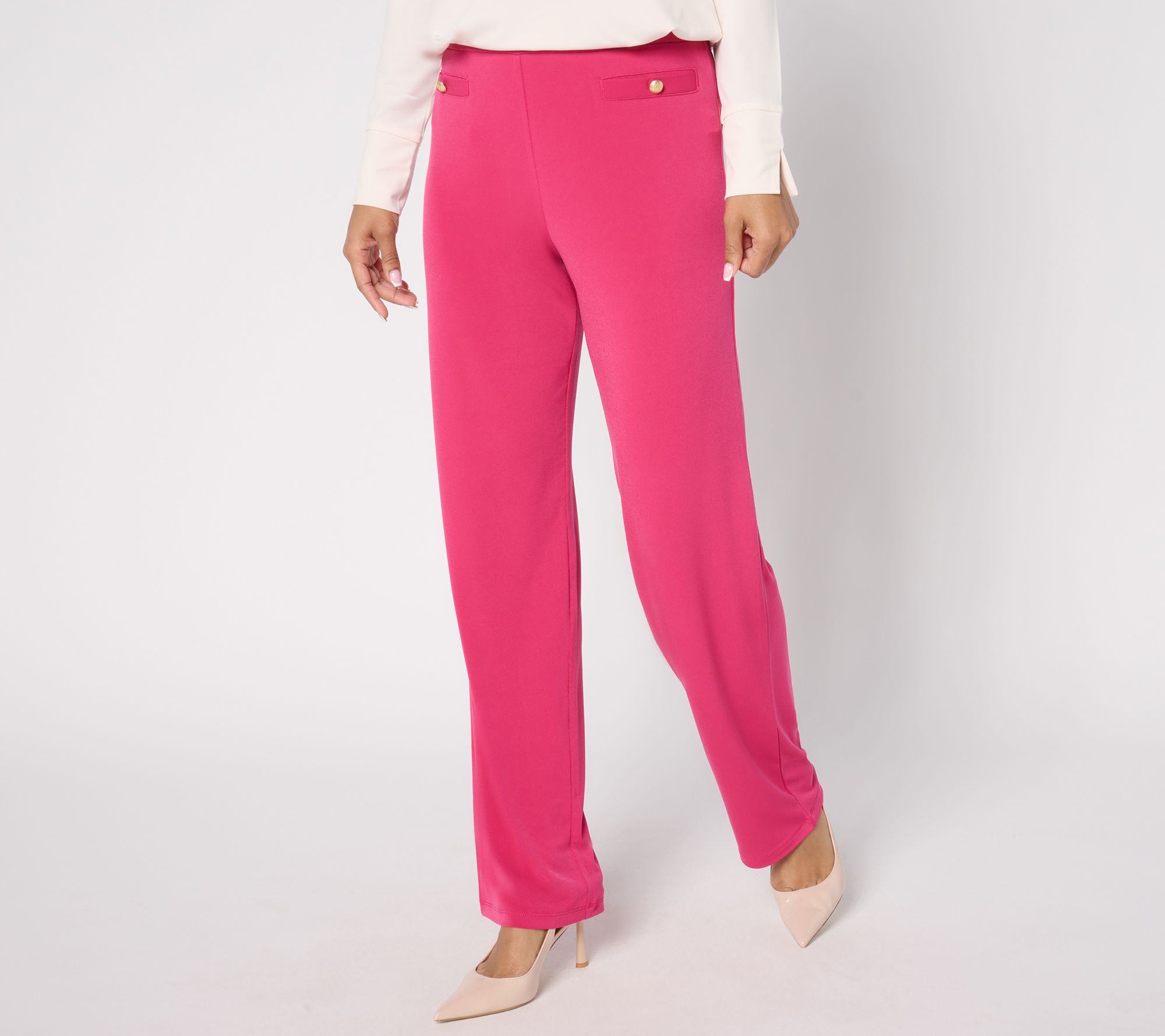 "As Is" Susan Graver Regular Liquid Knit Straight Leg Pants w/ Button