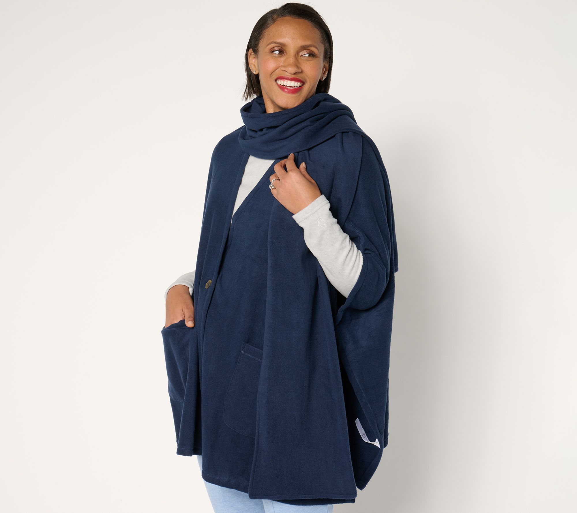 "As Is" Cuddl Duds Fleecewear with Stretch Open Wrap with Removable Scarf