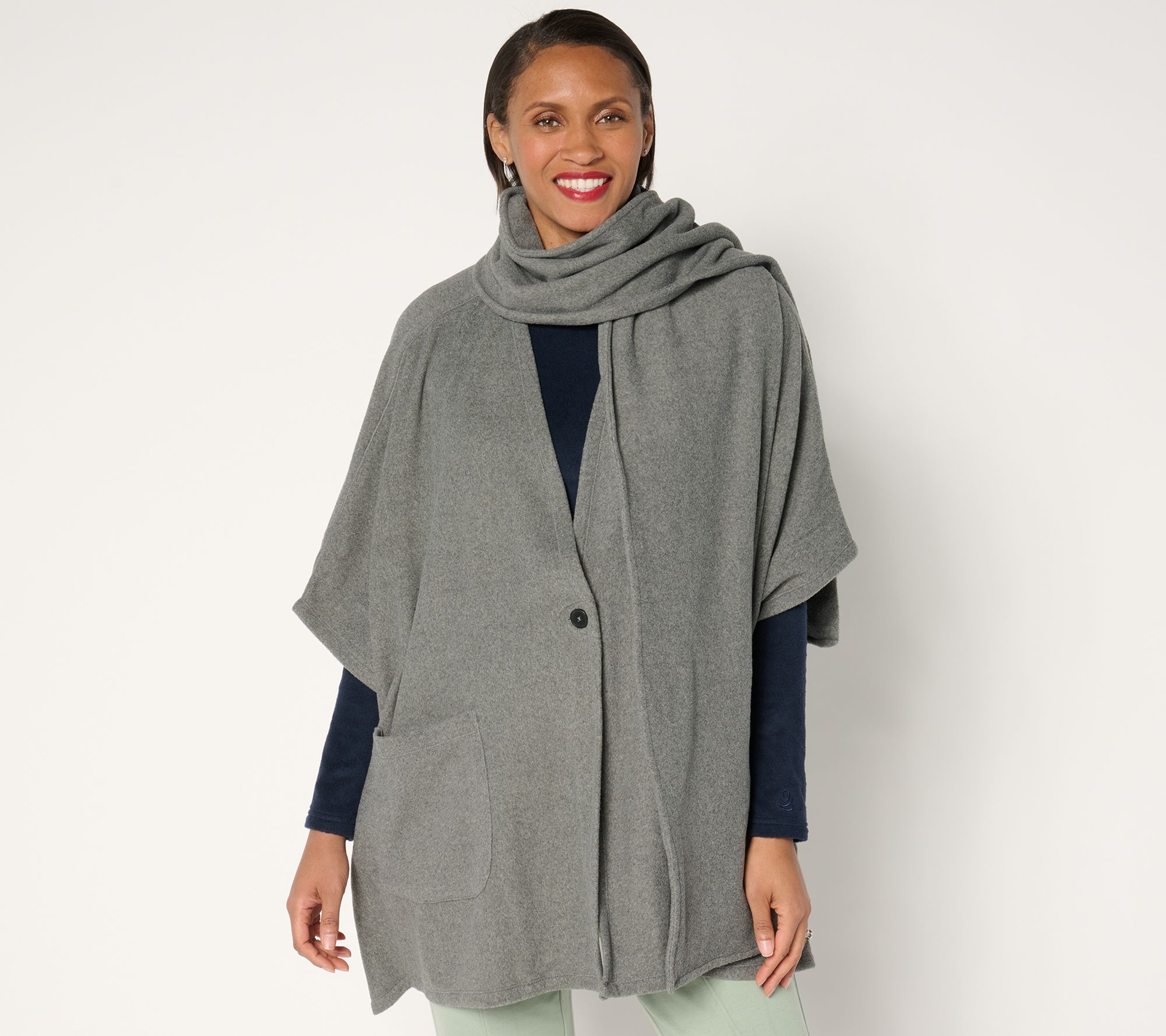 "As Is" Cuddl Duds Fleecewear with Stretch Open Wrap with Removable Scarf
