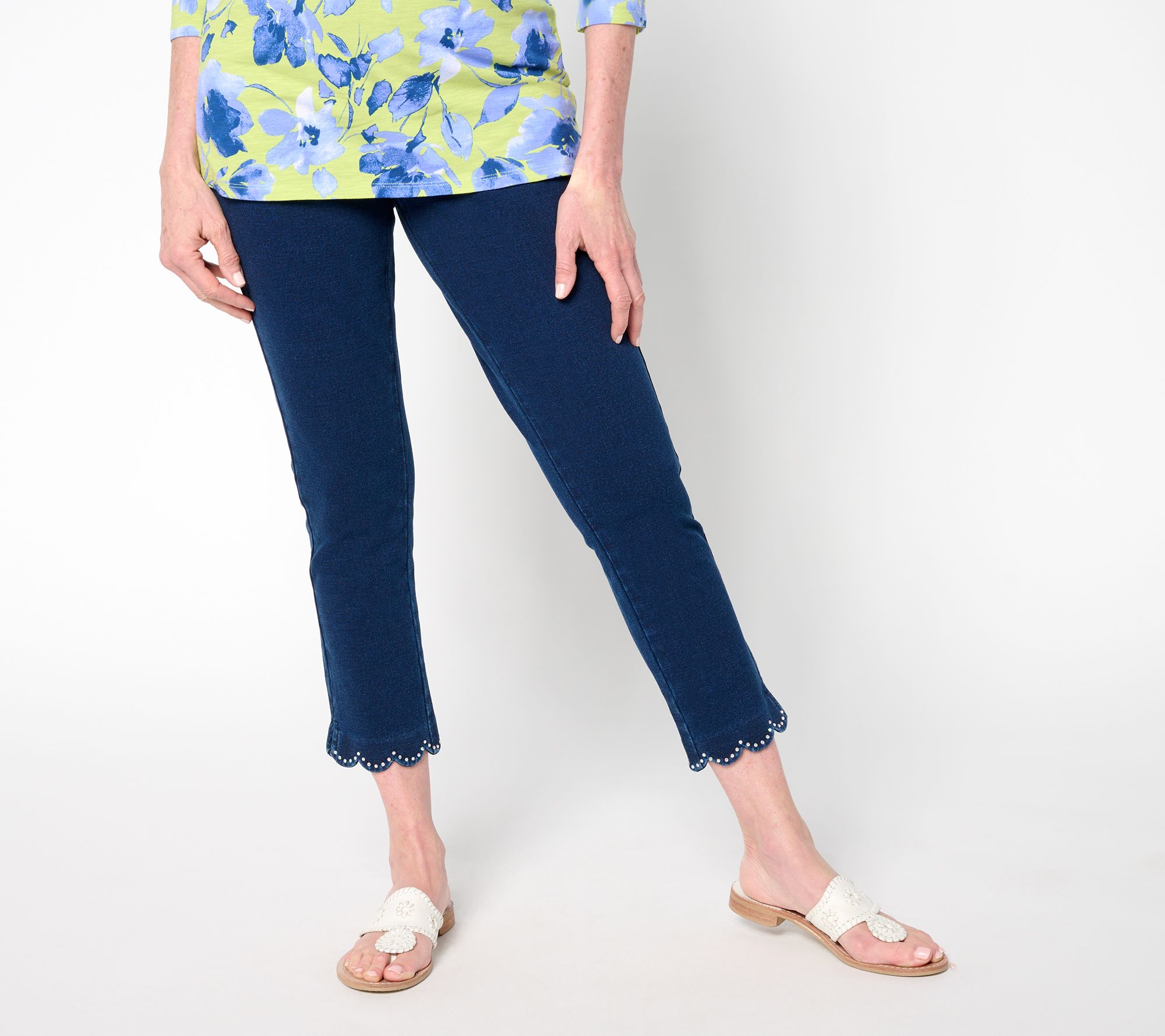 "As Is" Quacker Factory DreamJeannes Short Sparkle Scalloped Pants