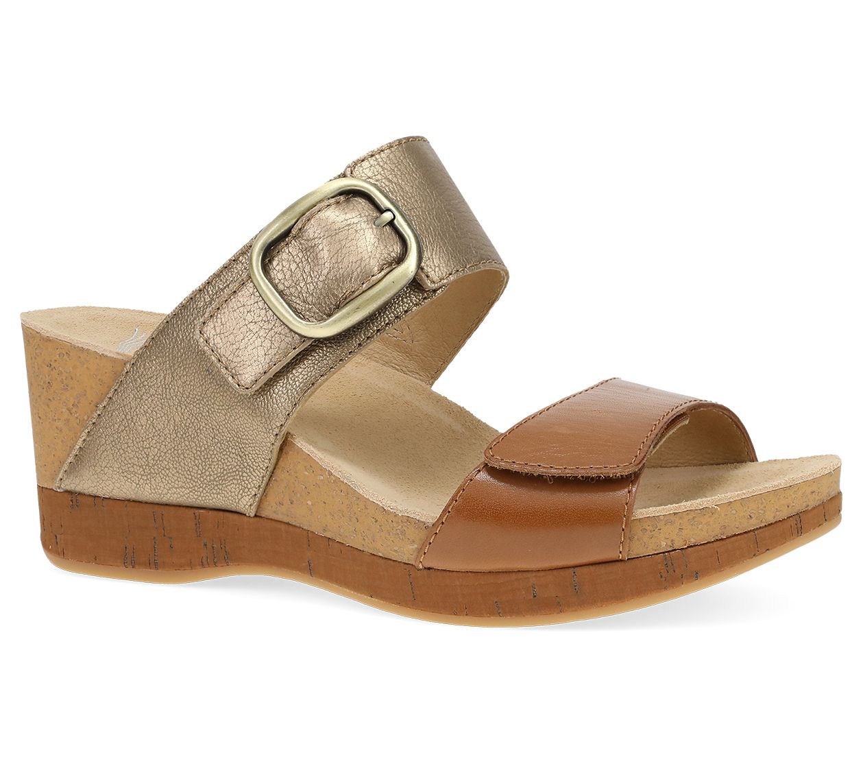 Dansko Shannon Gold/Tan Leather Wedge Sandal