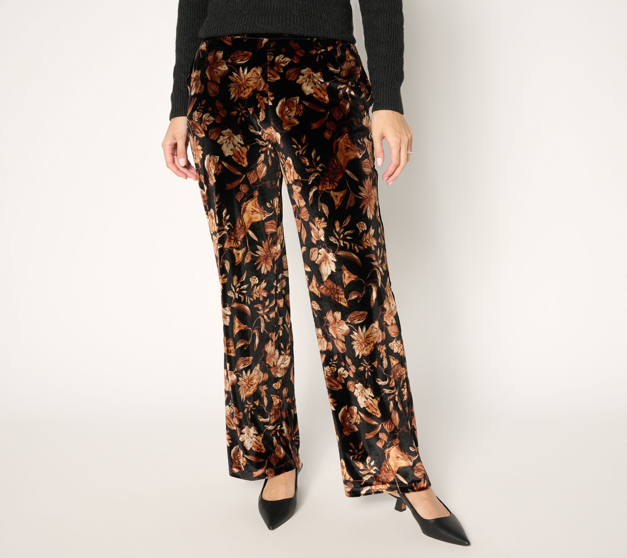 Susan Graver Regular Printed Stretch Velvet Pull-On Wide Leg Pants