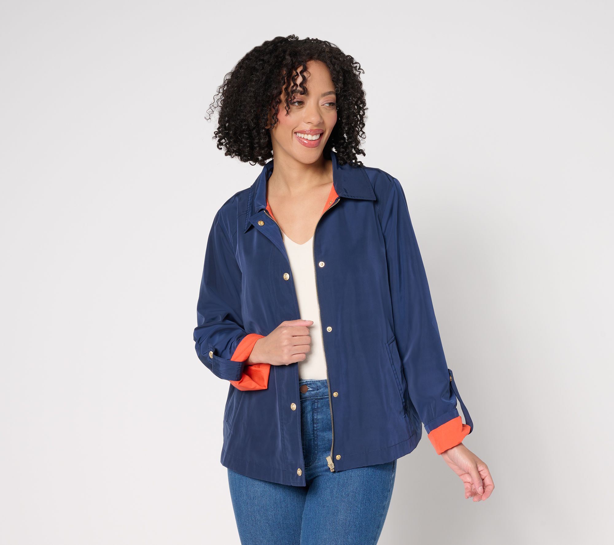 "As Is" Susan Graver Water Resistant Spring Jacket w/ Roll Tab