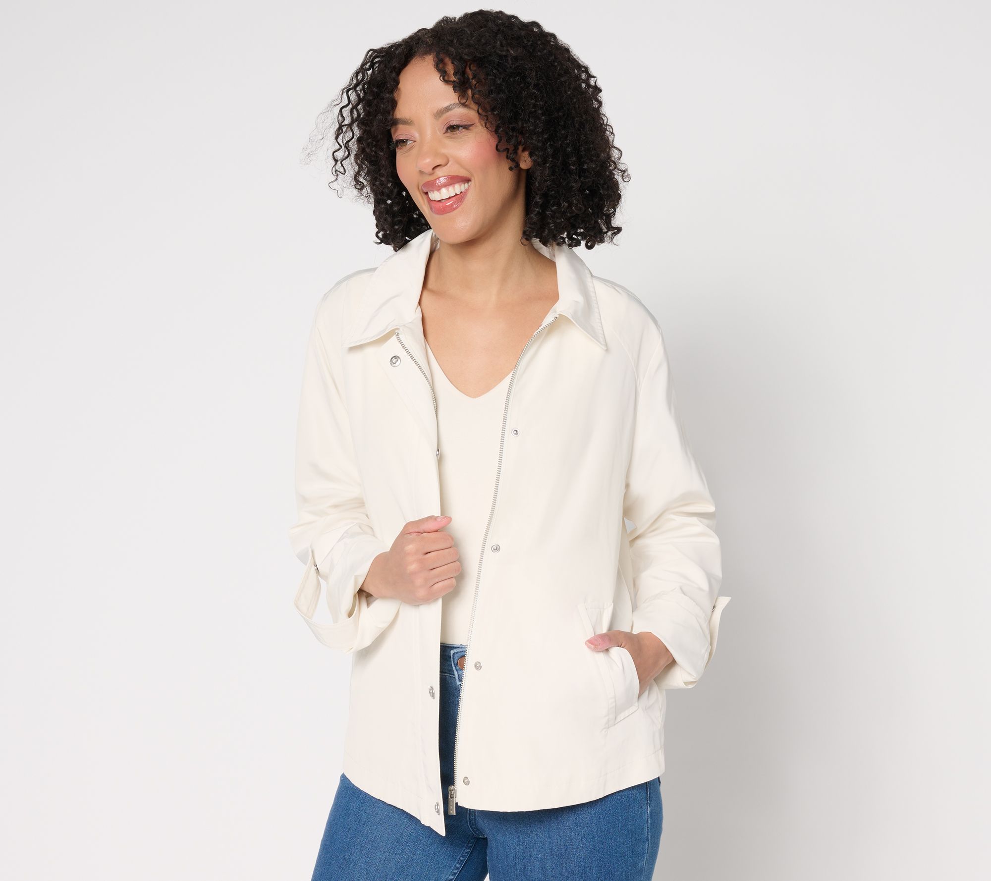 "As Is" Susan Graver Water Resistant Spring Jacket w/ Roll Tab