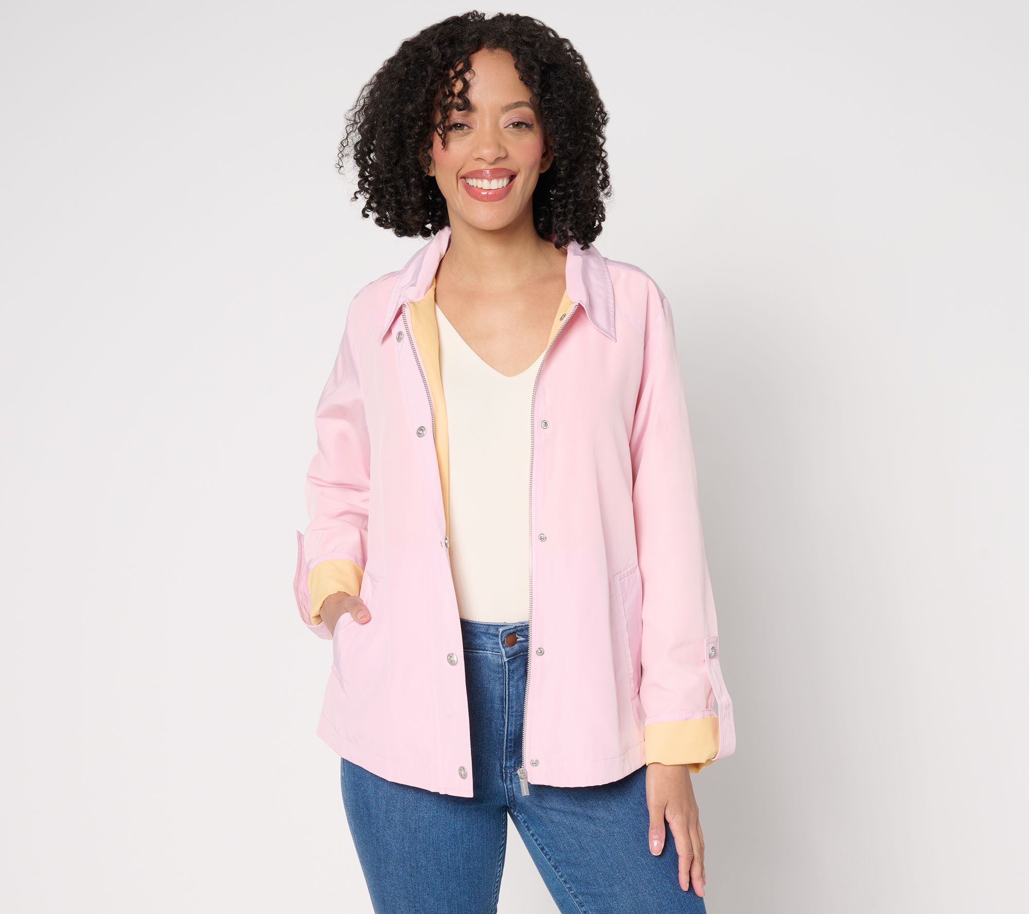 "As Is" Susan Graver Water Resistant Spring Jacket w/ Roll Tab