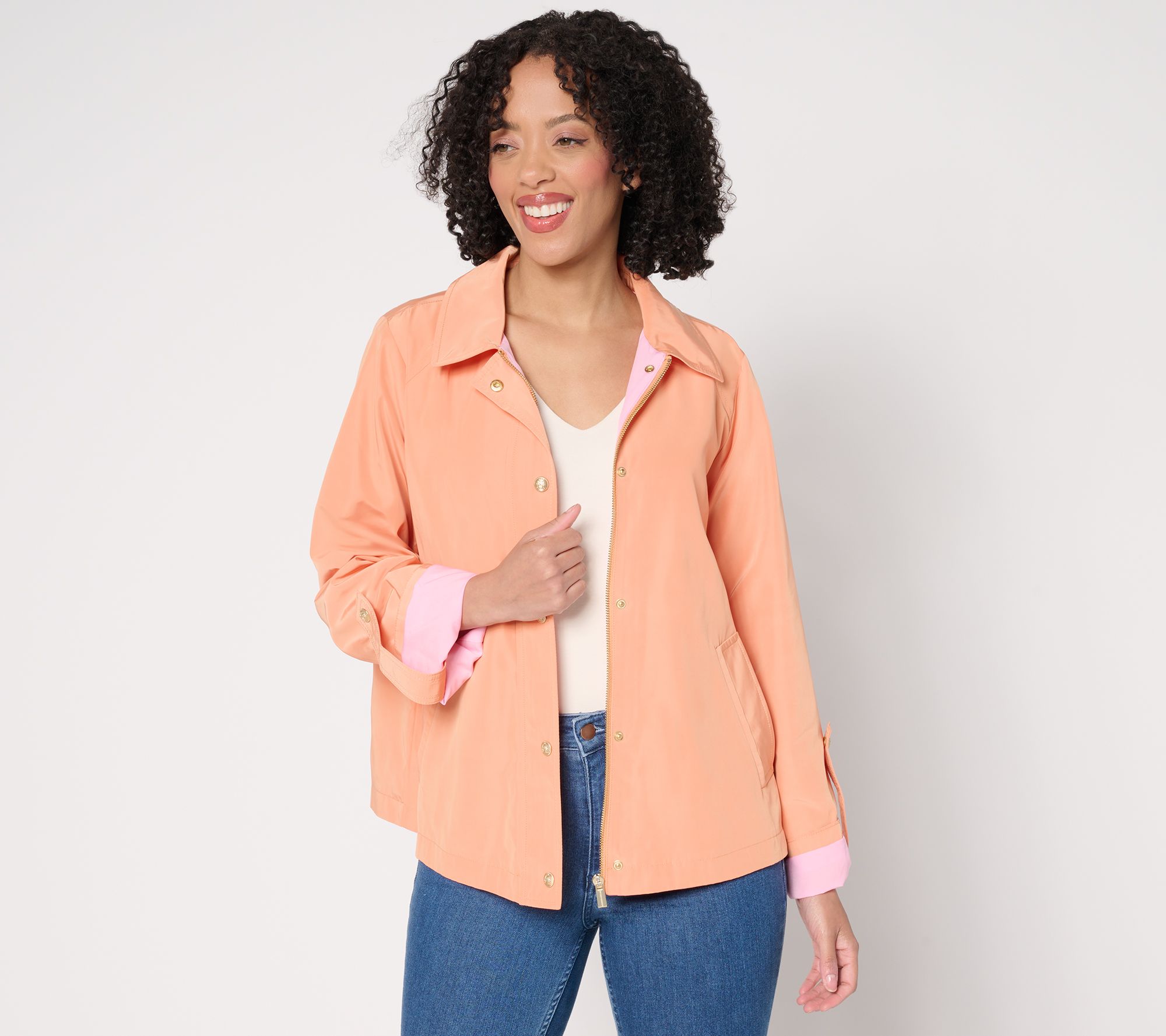 "As Is" Susan Graver Water Resistant Spring Jacket w/ Roll Tab