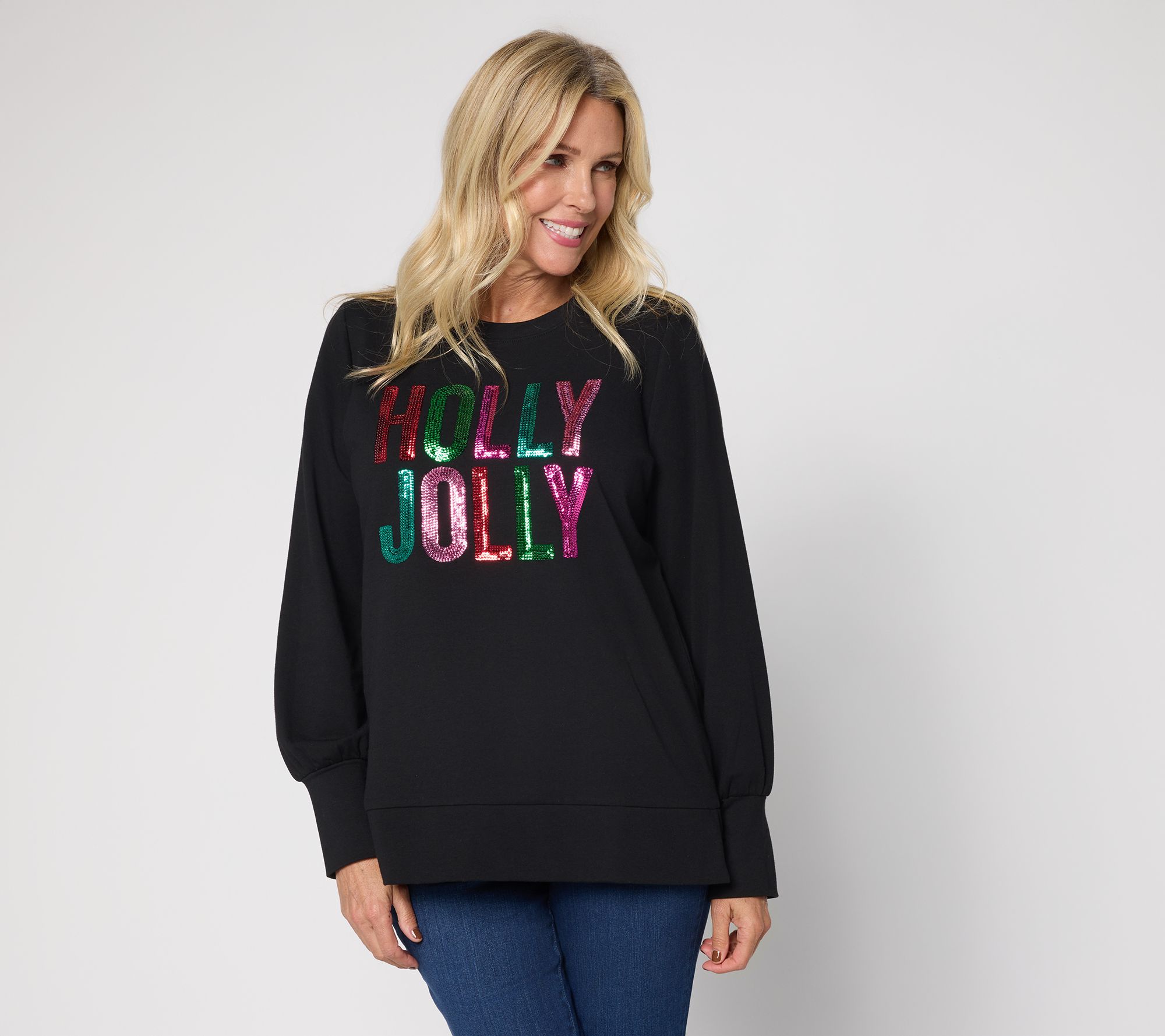 Jingle Belles by Kim Gravel Sequin Holly Jolly Knit Top