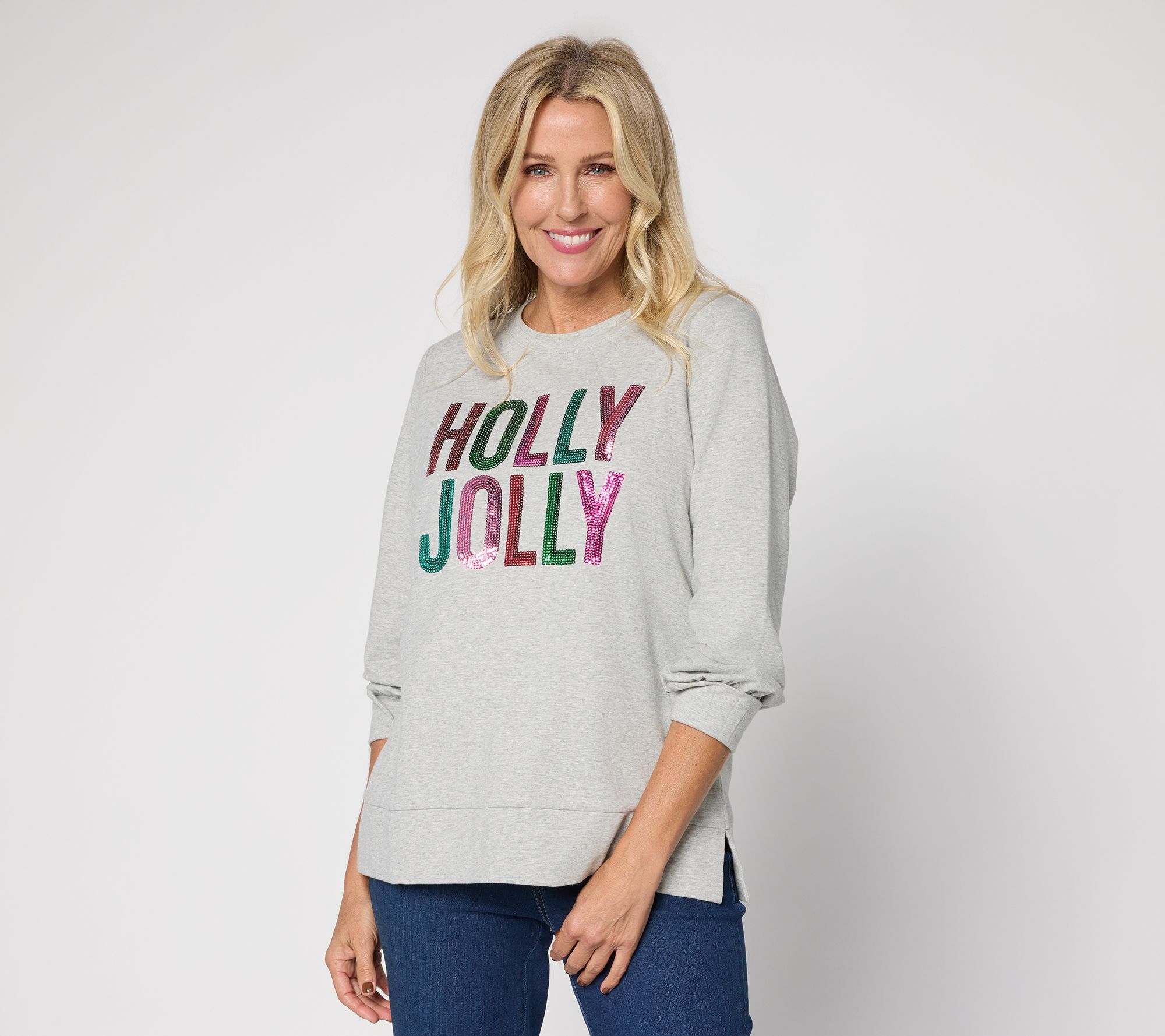 Jingle Belles by Kim Gravel Sequin Holly Jolly Knit Top