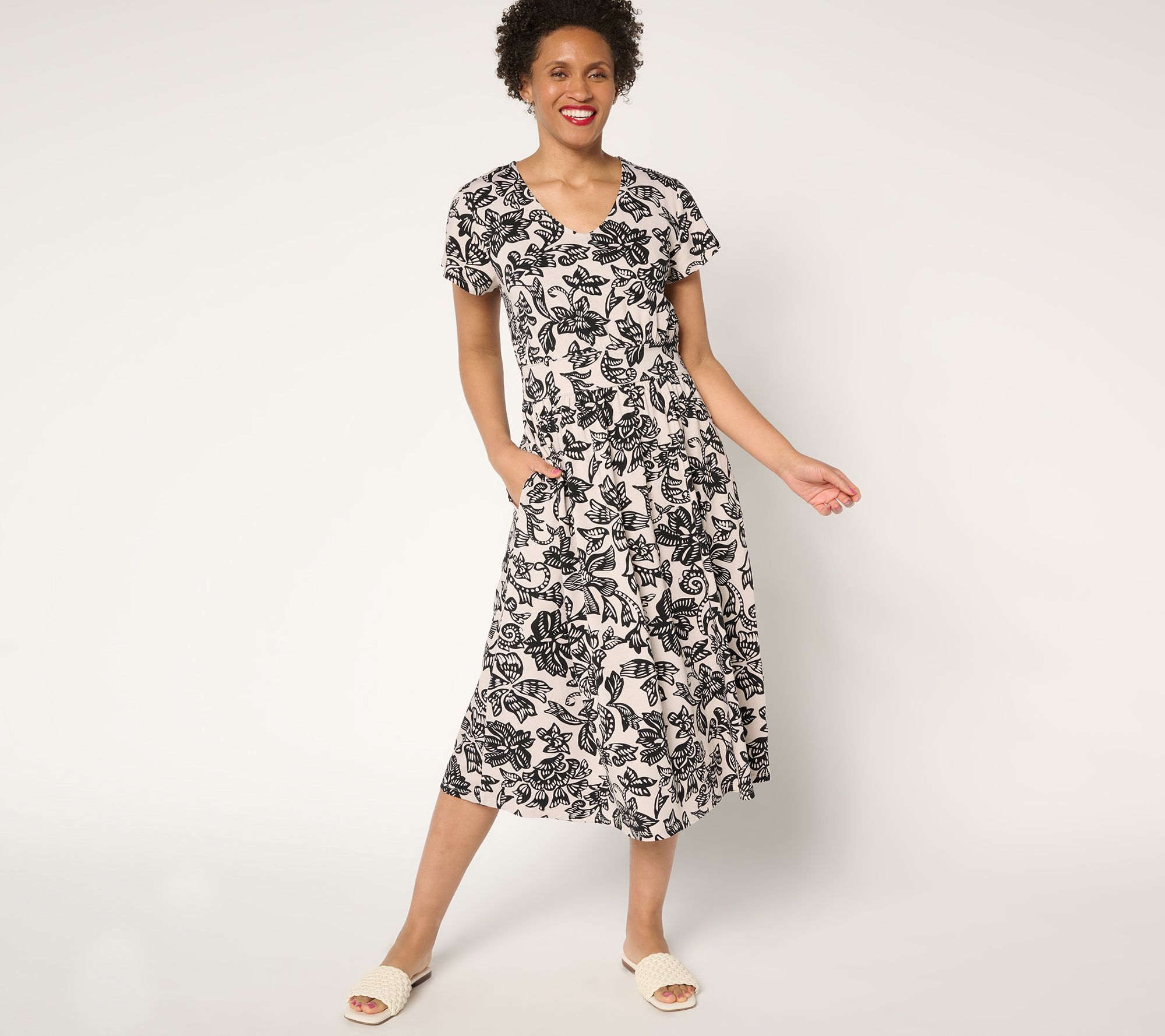 "As Is" Denim & Co. Regular Favorite Jersey V-Neck Midi Dress